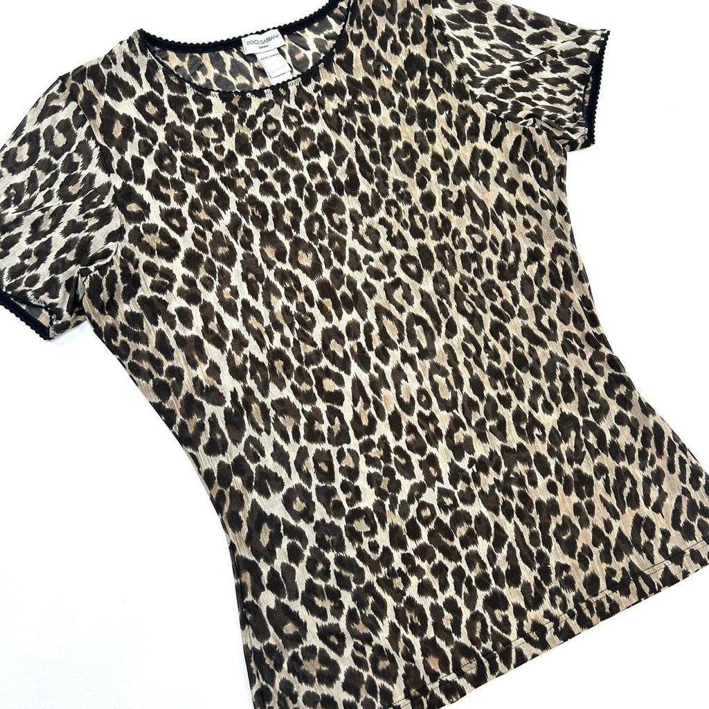 Dolce & Gabbana y2k D&G brown mesh leopard print short sleeve top Size S / US 4 / IT 40 - 2 Thumbnail