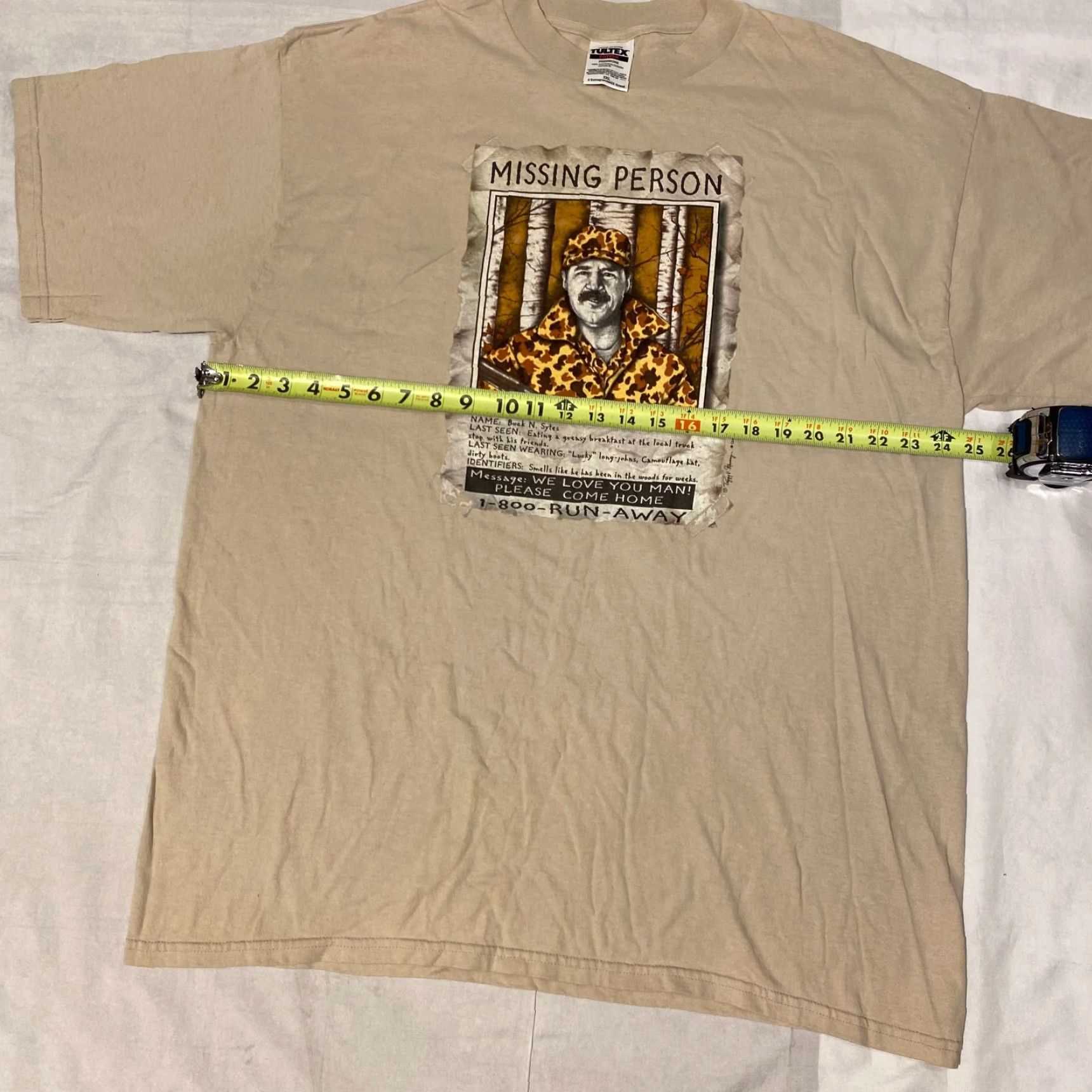 Tultex VINTAGE Peggy V. Murray Funny Missing Person Hunter Humor Y2K Tultex Tshirt 2XL Beige Cotton Short Sleeve Crew Neck Men Funny T-Shirt Size US XXL / EU 58 / 5 - 4 Thumbnail