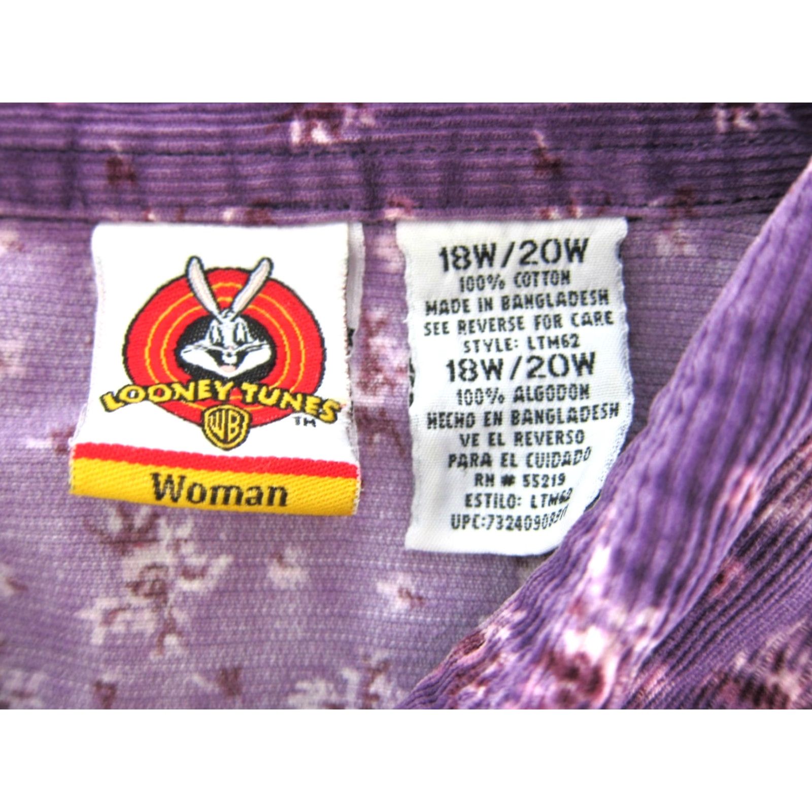 Vintage VINTAGE Looney Tunes Corduroy Purple Floral Tweety Bird Long Sleeve Button Blouse 18/20 Size XXL / US 16-18 / IT 52-54 - 3 Thumbnail