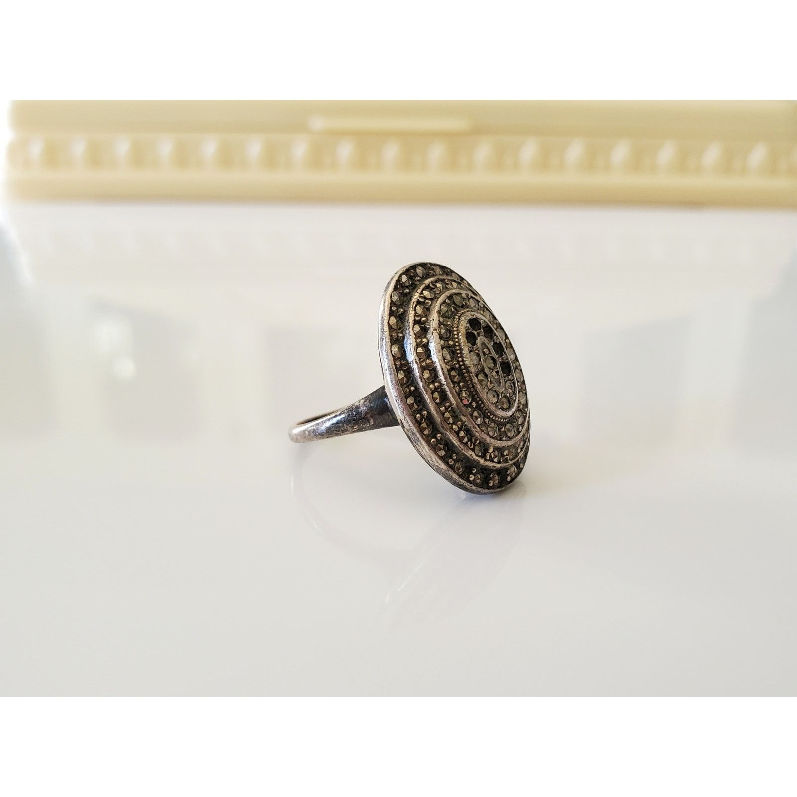 Other Vintage Sterling Silver Marcasite Ring Size ONE SIZE - 2 Thumbnail