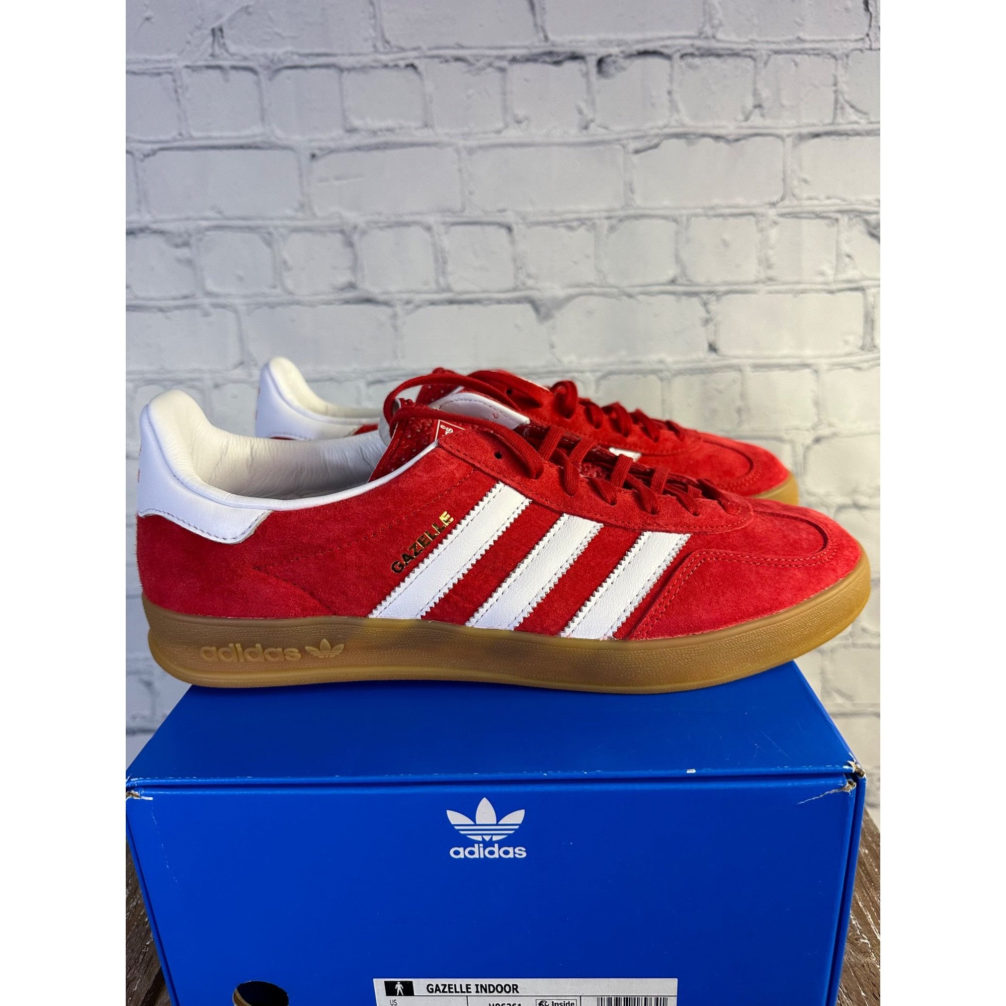 image of Adidas Gazelle Indoor Shoes in Scarlet/White, Men's (Size 11.5)