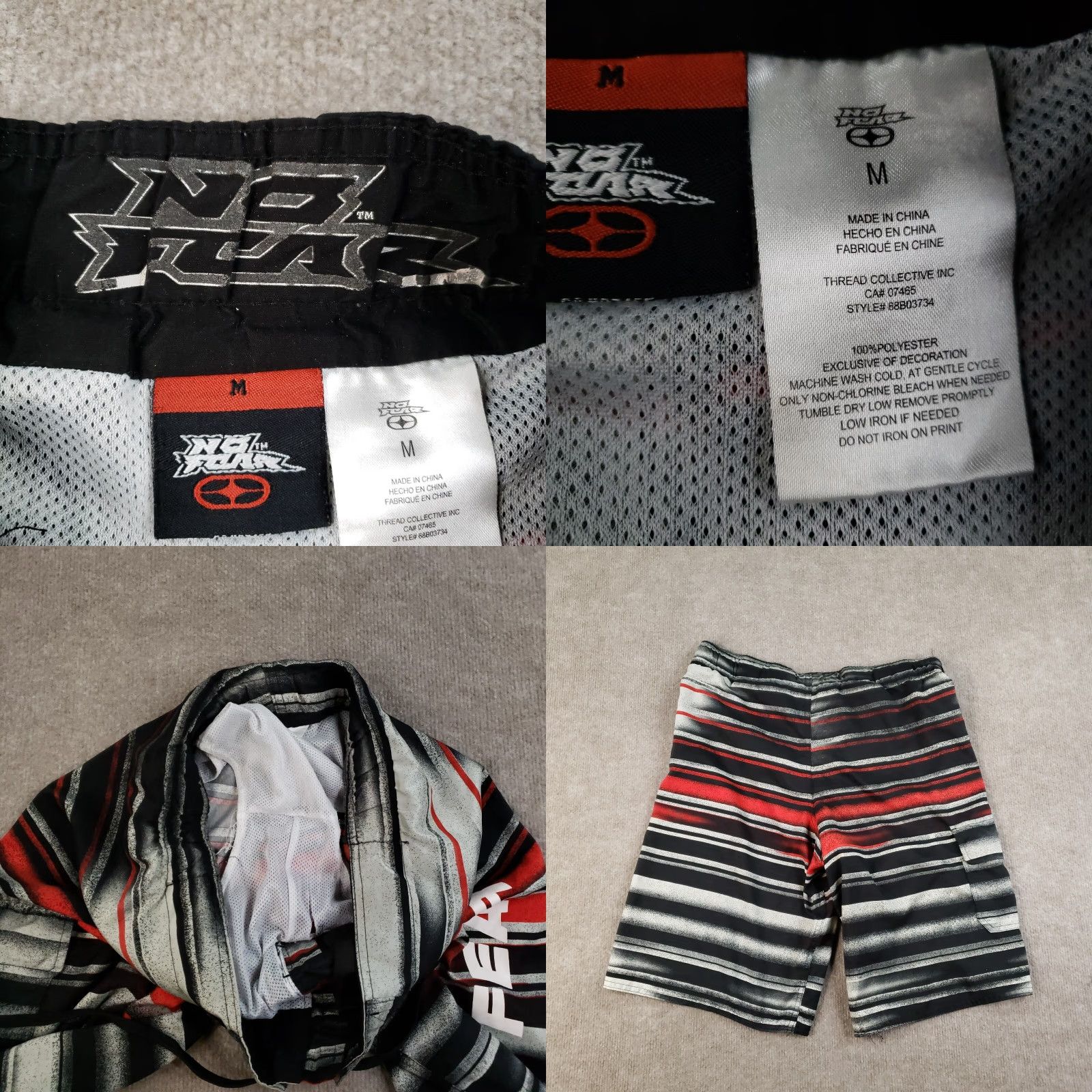 No Fear No Fear Board Shorts Mens M Black Striped Drawstring Lined Beach Size US 31 - 9 Thumbnail