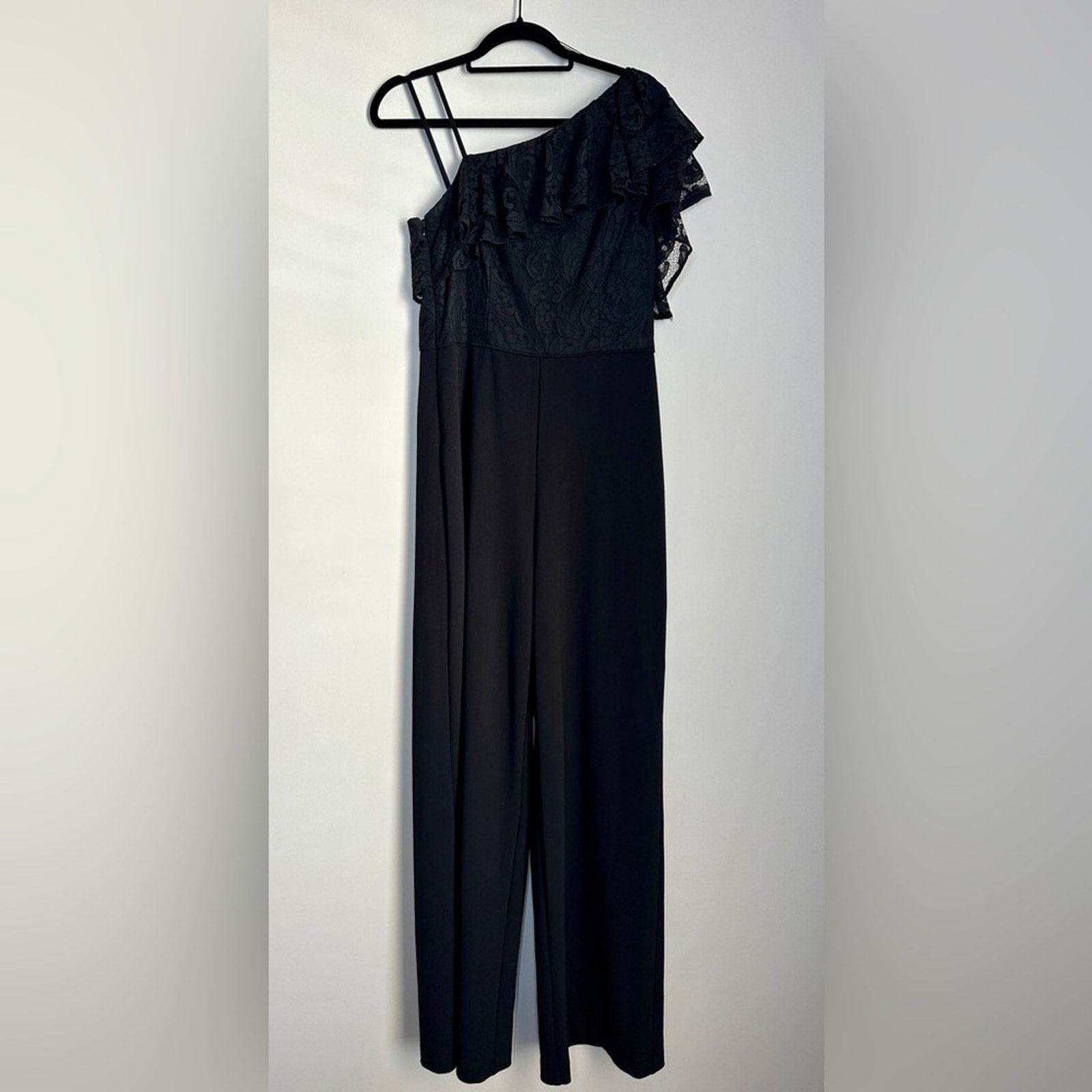 Adrianna Papell Adrianna Pappell 1 Shoulder Jumpsuit Lace Ruffle Black Sz 8 Size 30" / US 8 / IT 44 - 7 Thumbnail