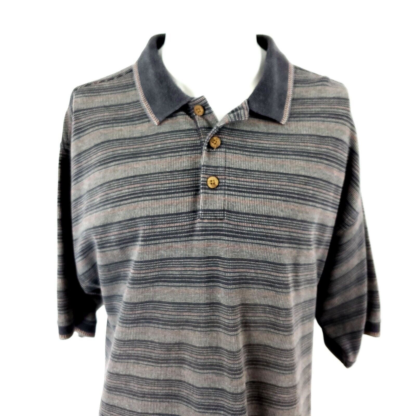 Tommy Bahama Tommy Bahama Polo Large Gray Striped Cotton Size US L / EU 52-54 / 3 - 1 Thumbnail