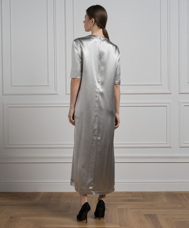 Loulou de Saison o1s22i1n1024 Tuga Silk Maxi Dress in Grey Size XS / US 0-2 / IT 36-38 - 4 Thumbnail