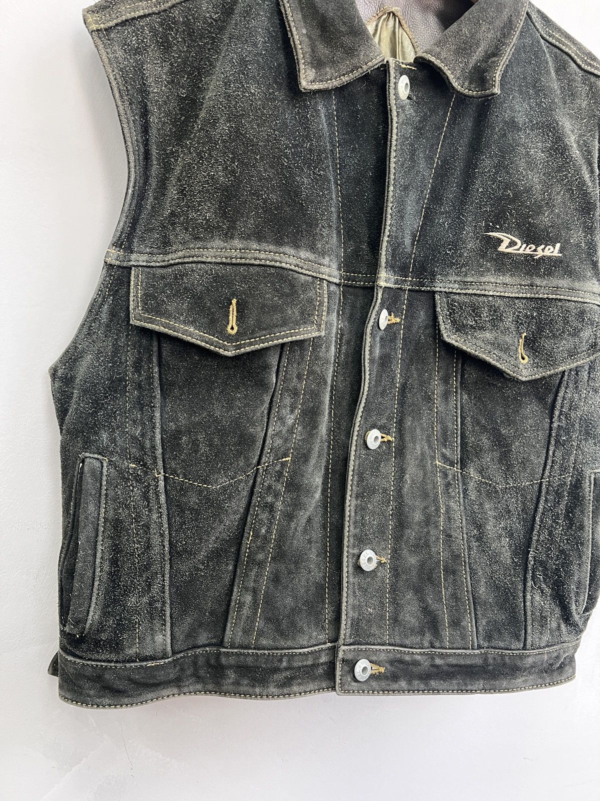 Diesel × Vintage Trucker diesel Leather Jacket vest Suede Black Vintage 90s Size US M / EU 48-50 / 2 - 4 Thumbnail
