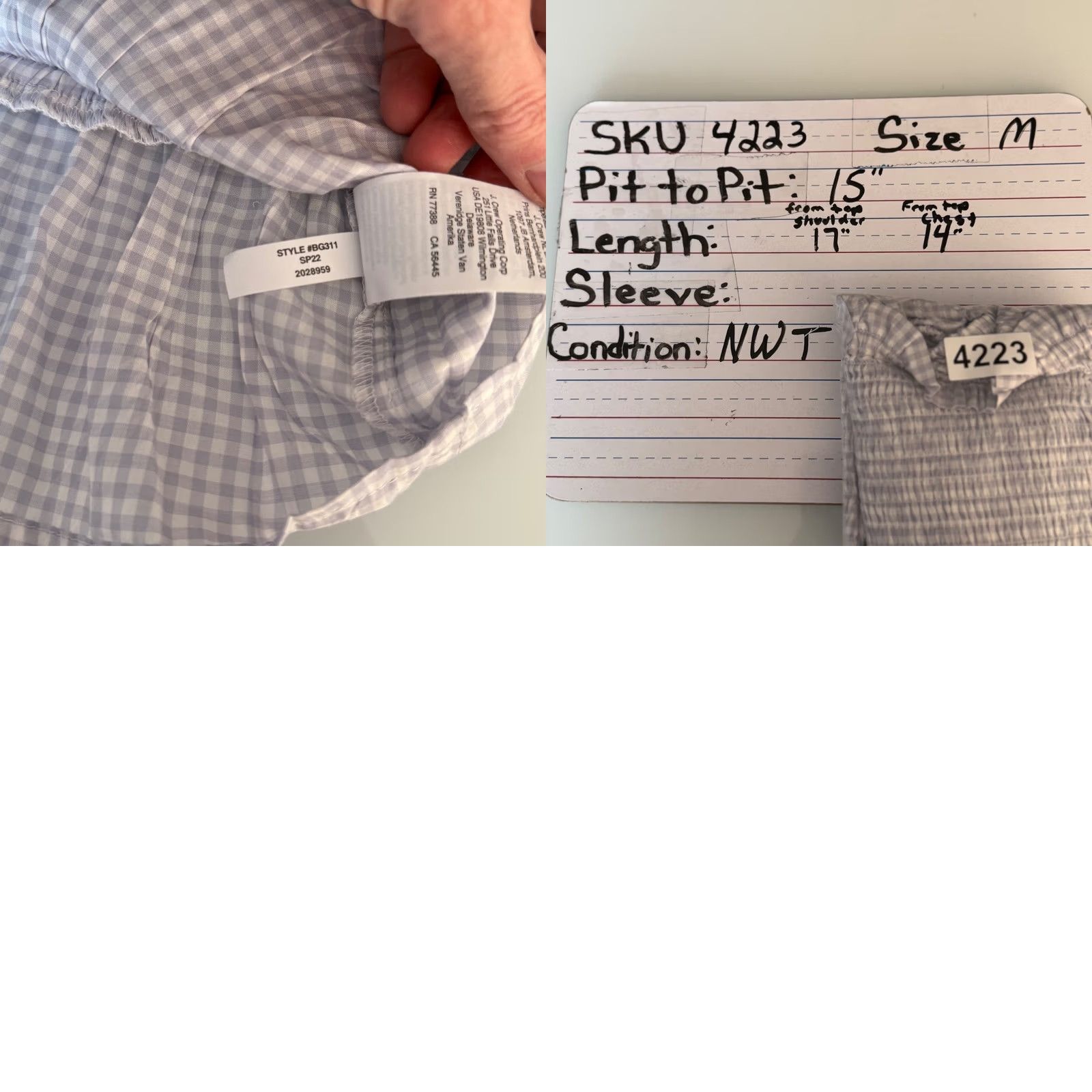 J.Crew JCrew Blouse Shirt Check Gingham Puff Short Sleeve Square Neck Peplum Smocked NWT Purple White Cottagecore Re-Imagined SP22 Women M Size M / US 6-8 / IT 42-44 - 8 Thumbnail