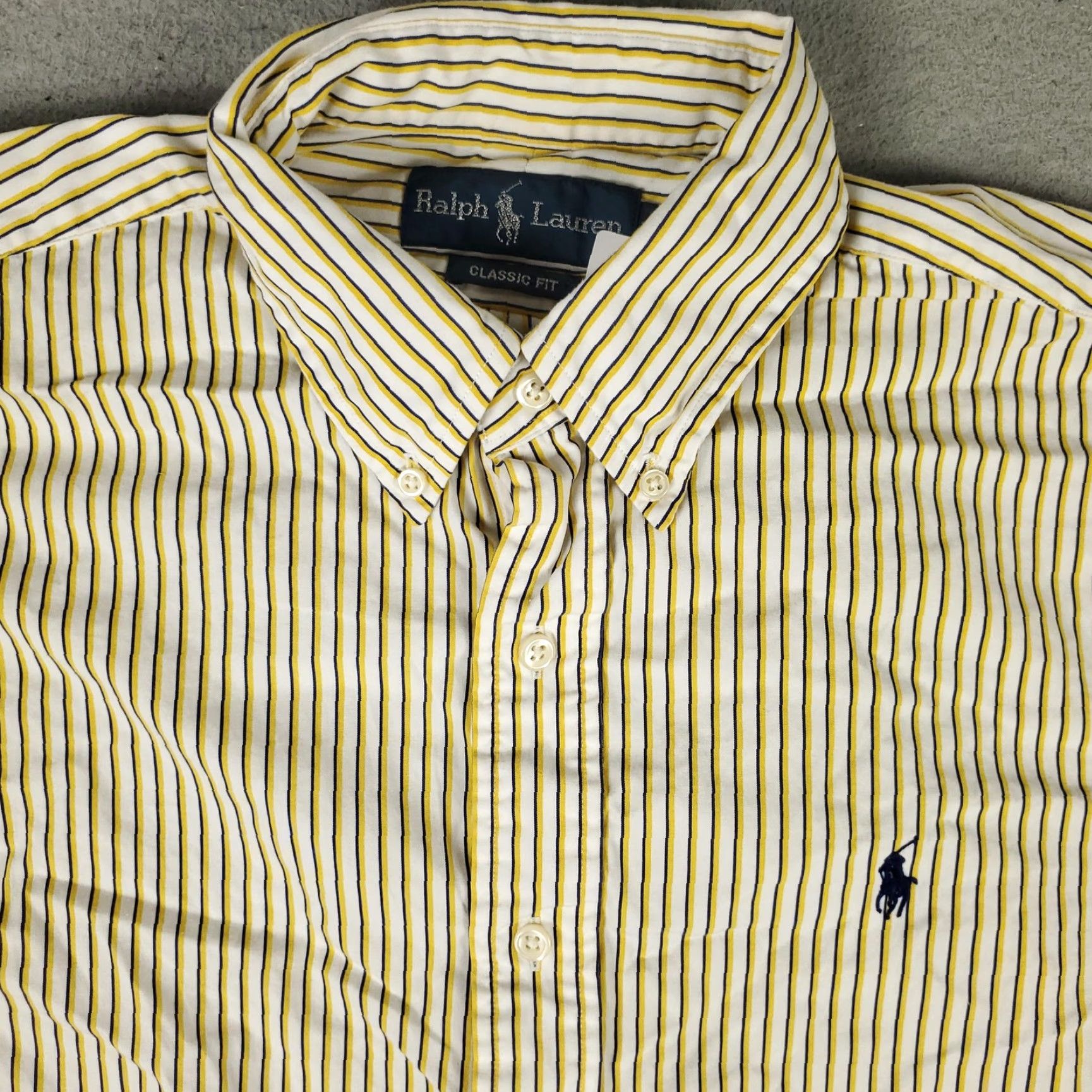 Ralph Lauren Ralph Lauren Polo Shirt Men's Large Yellow Navy Striped Oxford Classic Fit Long Sleeve Collared Cotton Size US L / EU 52-54 / 3 - 2 Thumbnail