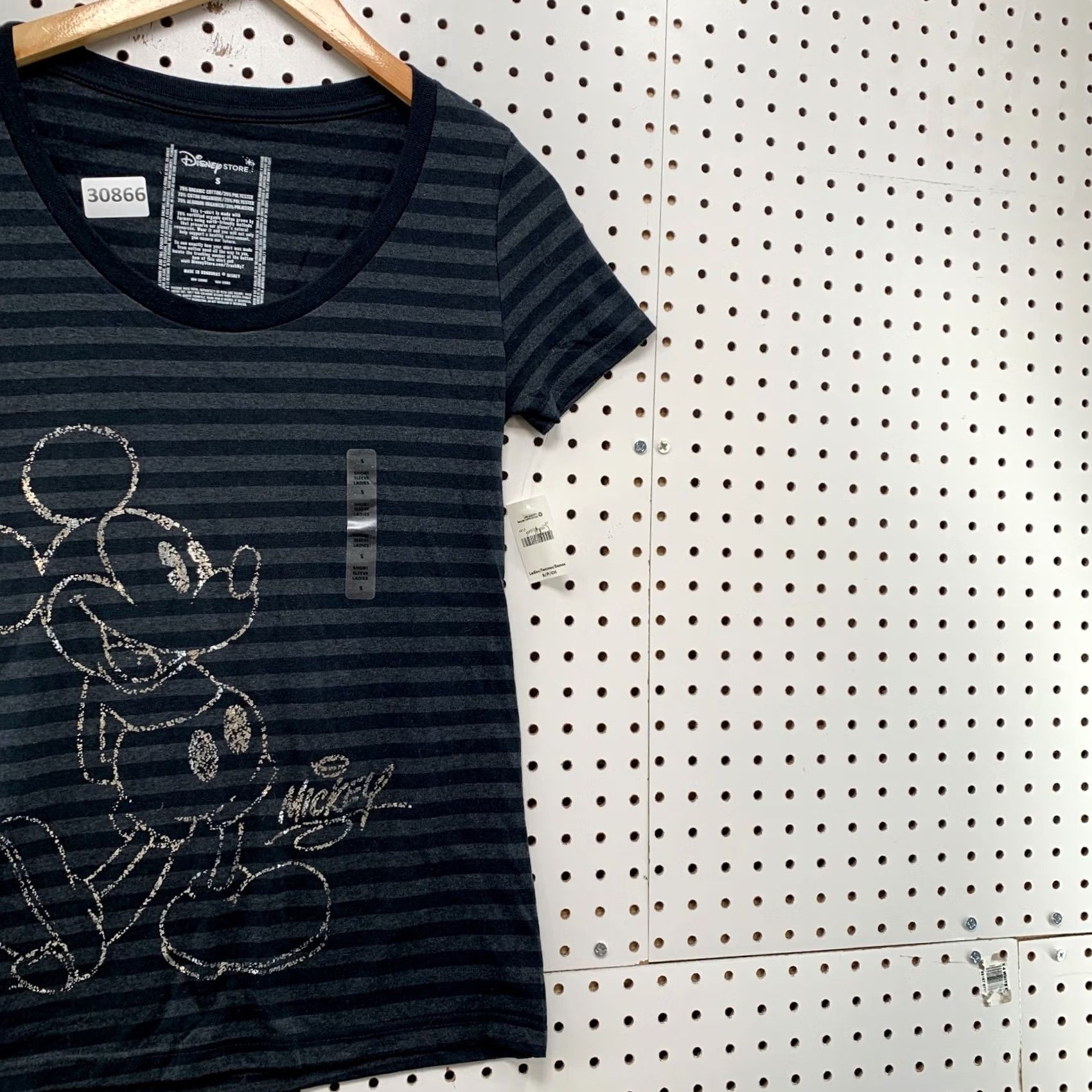 Disney Disney Mickey Mouse Shirt Womens Small Gray Striped NWT Cotton T-Shirt, VINTAGE? No, 15X25.5 (clarify size). Size S / US 4 / IT 40 - 4 Thumbnail
