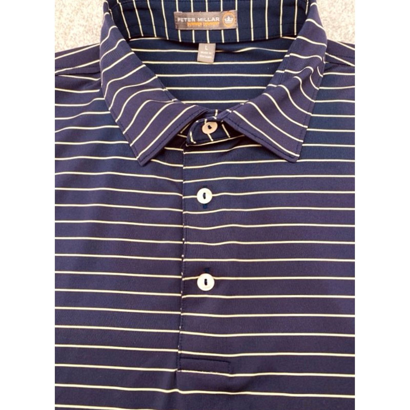 Peter Millar Peter Millar Summer Comfort Polo Shirt Shirt Men's Large Blue Striped Polo Short Sleeve Size US L / EU 52-54 / 3 - 2 Thumbnail