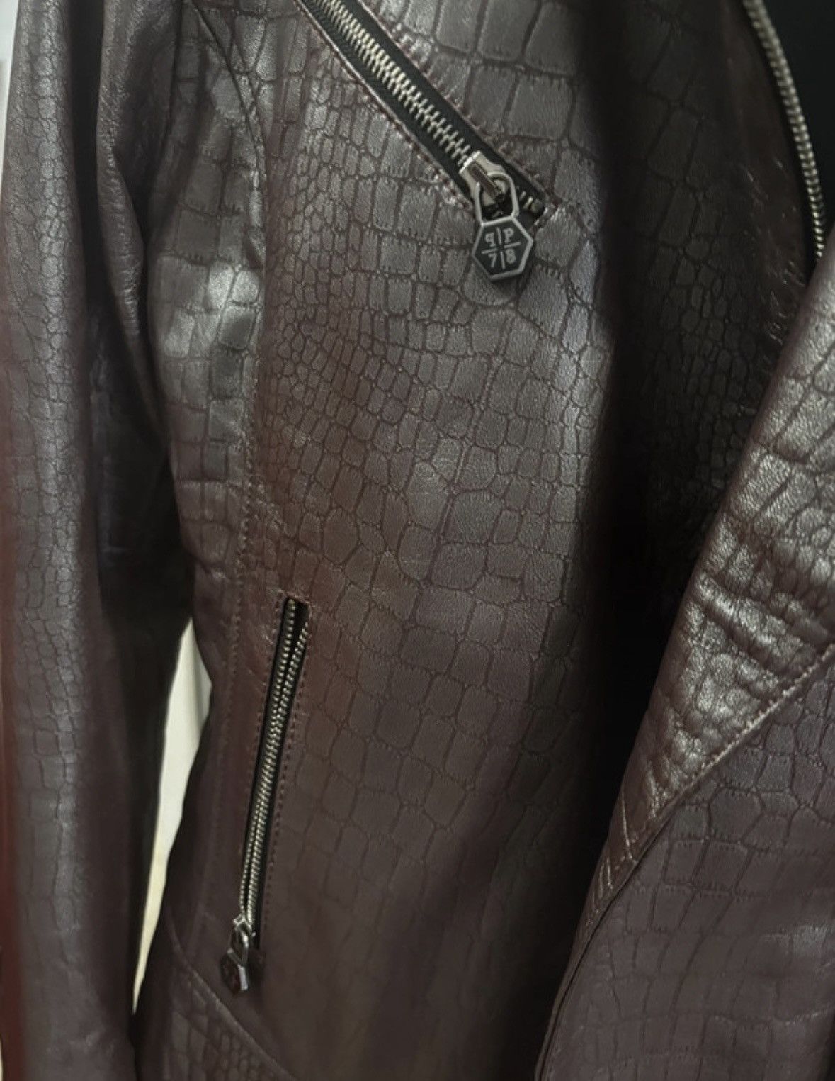 Philipp Plein Philipp Plein crocodile-embossed leather moto jacket Size XL / US 12-14 / IT 48-50 - 4 Thumbnail