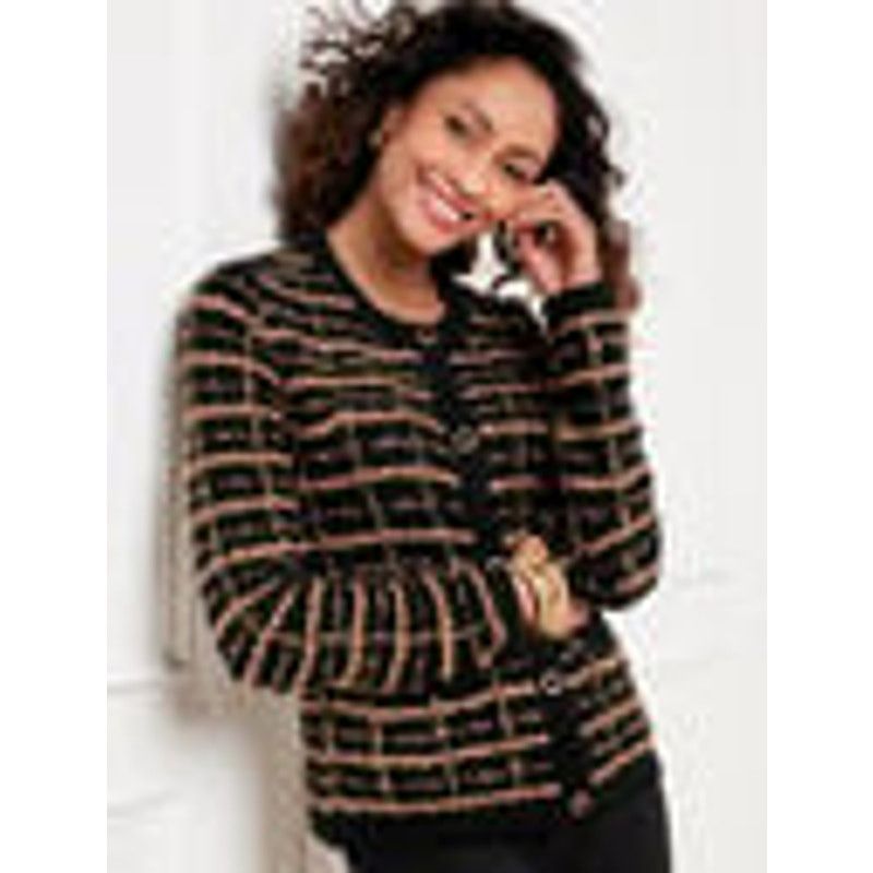 Other Talbots Bouclé Plaid Cardigan Black & Gold Sweater Jacket Size L / US 10 / IT 46 - 1 Thumbnail