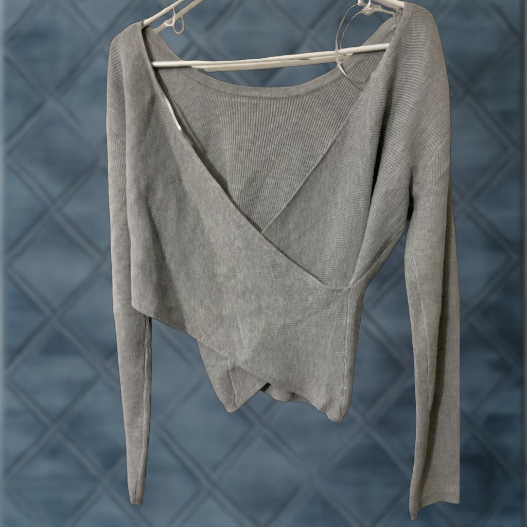 Vintage Women's Pink Rose Long Sleeve Cross Back Top T-Shirt Tee Gray Medium Size M / US 6-8 / IT 42-44 - 1 Thumbnail