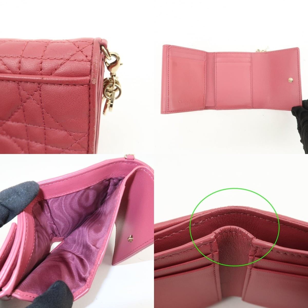 Christian Dior Monsieur Christian Dior Lady Dior Cannage Lambskin Wallet Pink Size ONE SIZE - 6 Thumbnail