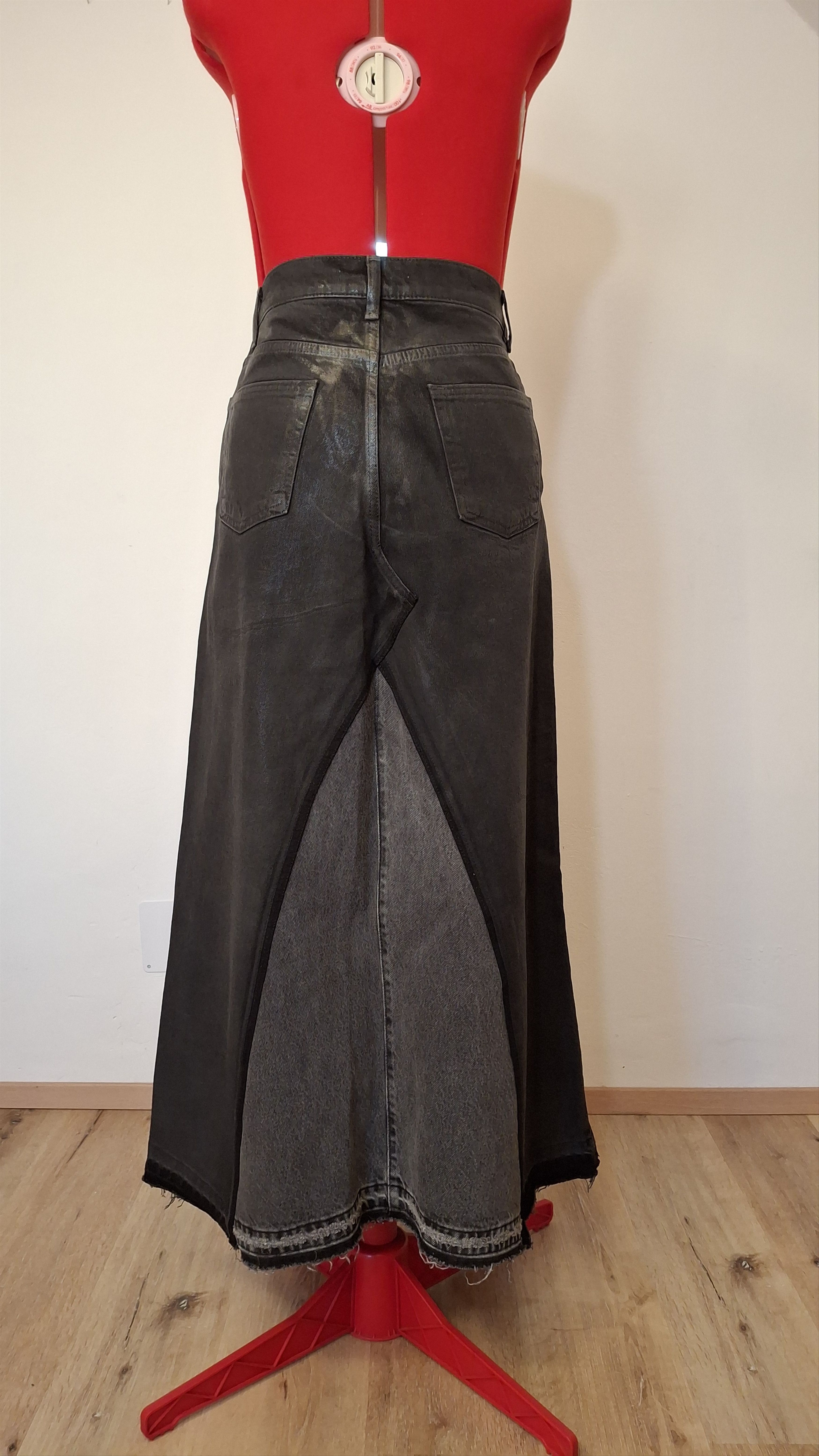 Handmade ​Custom Waxed Denim 1/1 Reconstructed Maxi Skirt M Size 32" / US 10 / IT 46 - 3 Thumbnail