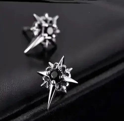 Jewelry Black Stone Earrings Gothic Punk Chrome Jewelry Star Spike Size ONE SIZE - 6 Thumbnail