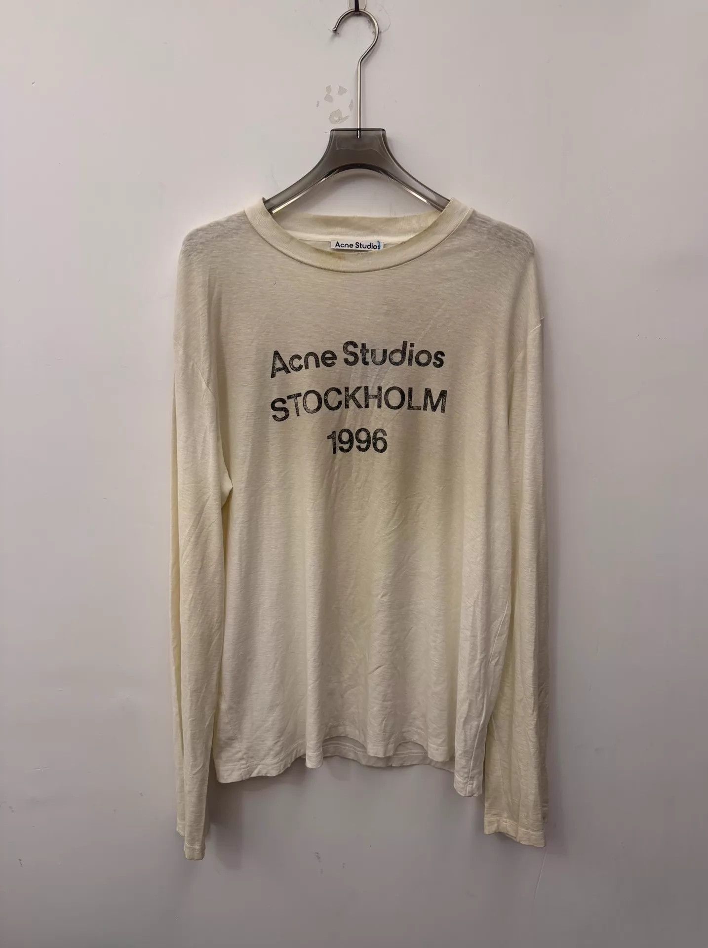 Acne Studios Acne 1996 Distressed Printed Logo Crew LS White Unisex Tee L Size US L / EU 52-54 / 3 - 1 Thumbnail