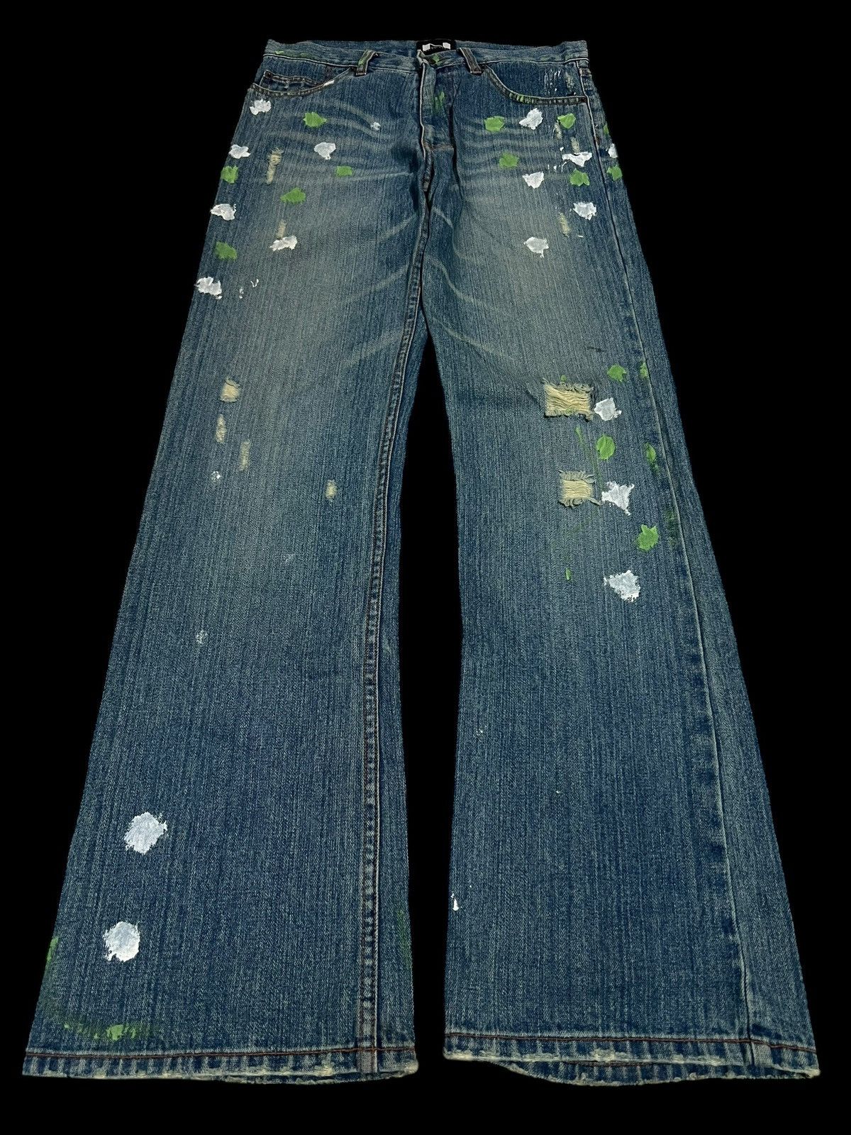 Japanese Brand FLARE 90’s NYLAUS DISTRESS PAINTER JEAN Size US 30 / EU 46 - 1 Thumbnail