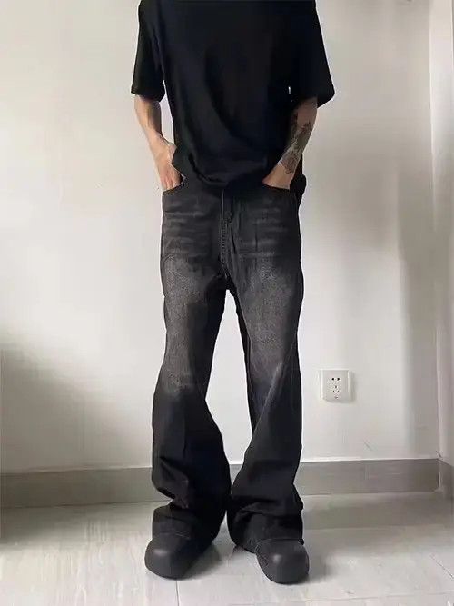 Jean Vintage Washed Black Ripple Relaxed Jeans Size US 30 / EU 46 - 4 Thumbnail