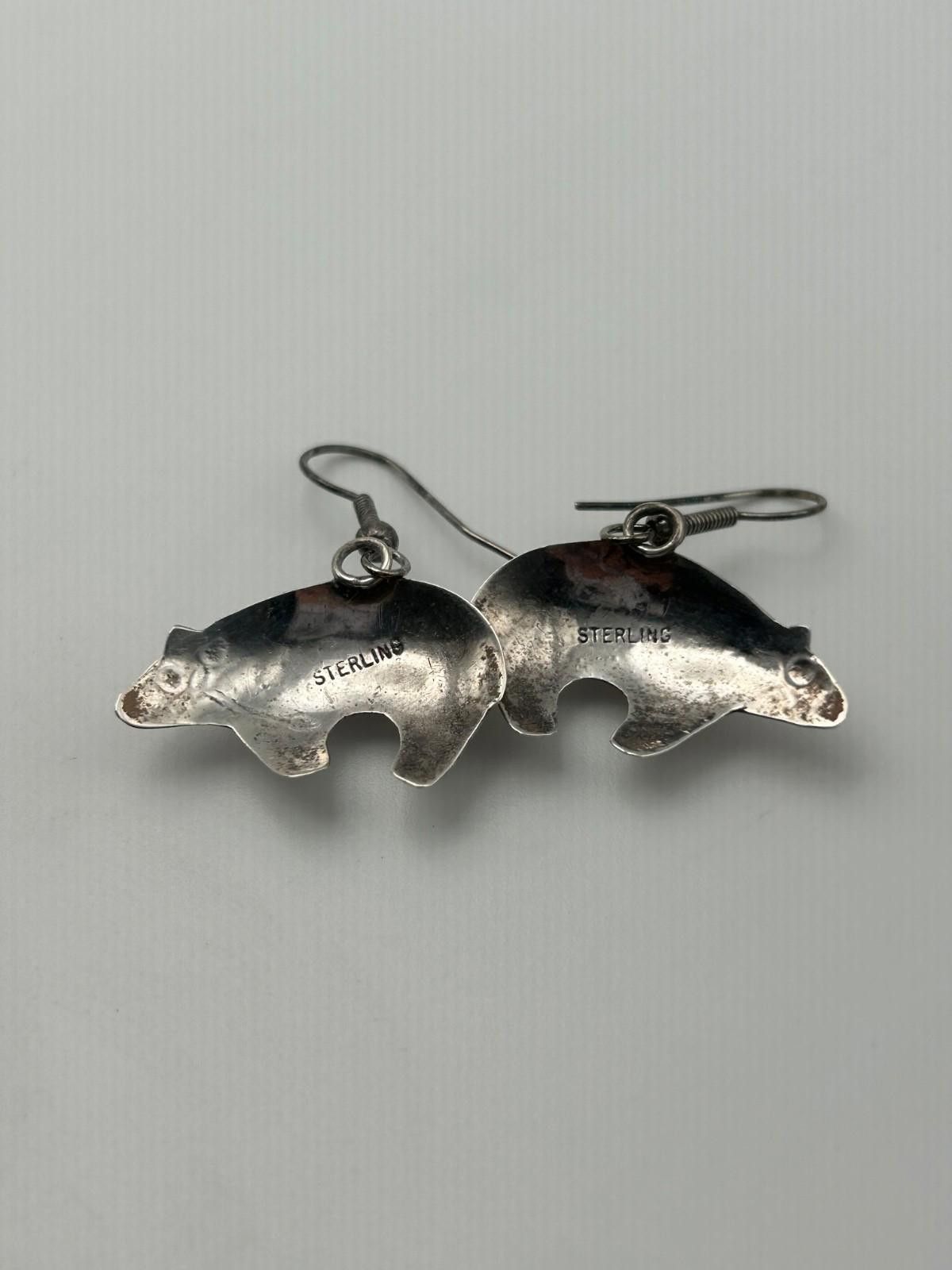 Other Sterling Silver Navajo Abalone Inlay Bear Earrings Native Size ONE SIZE - 3 Thumbnail