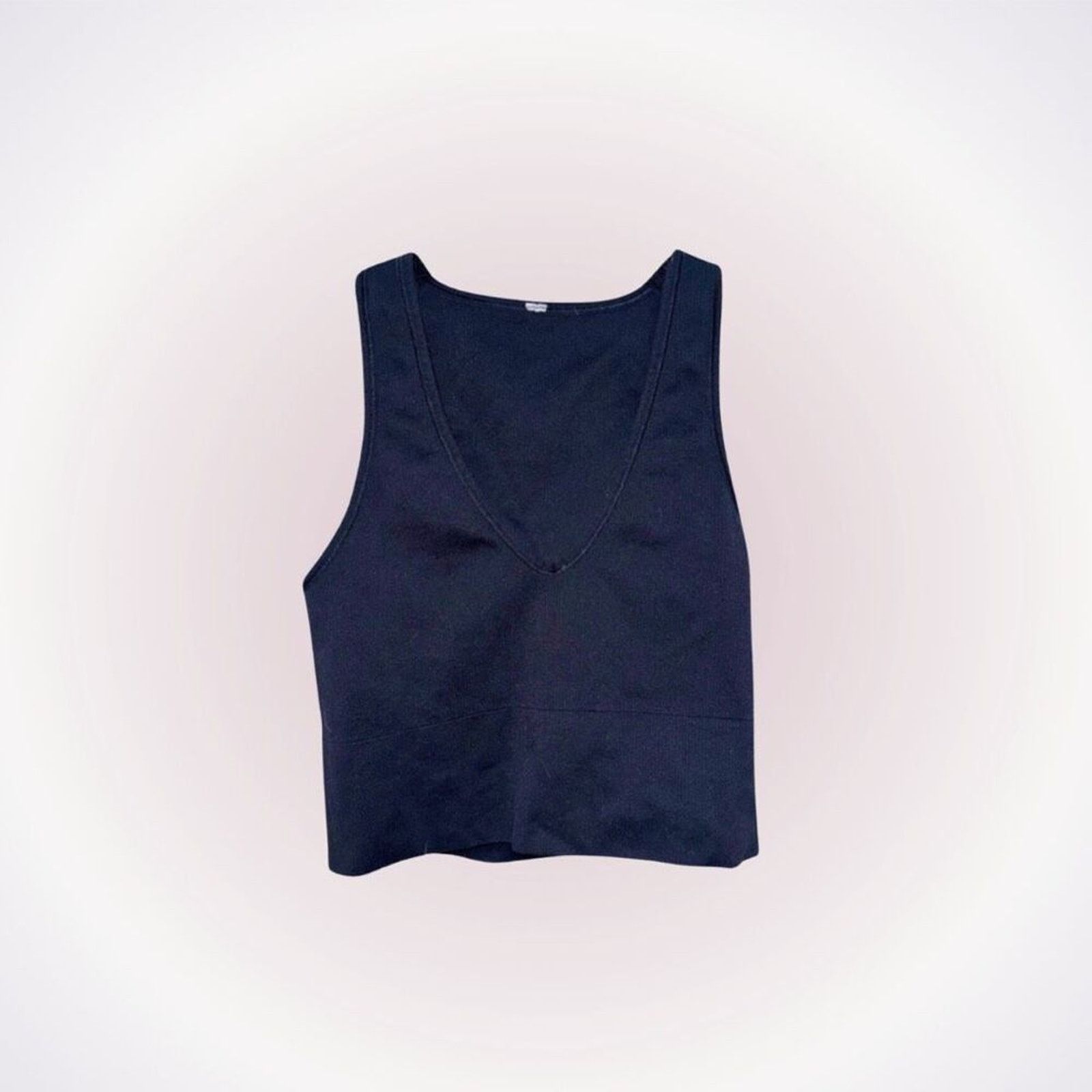 Other Black Ribbed V-Neck Crop Tank | Sz S (NO SIZE TAG) Size S / US 4 / IT 40 - 1 Thumbnail