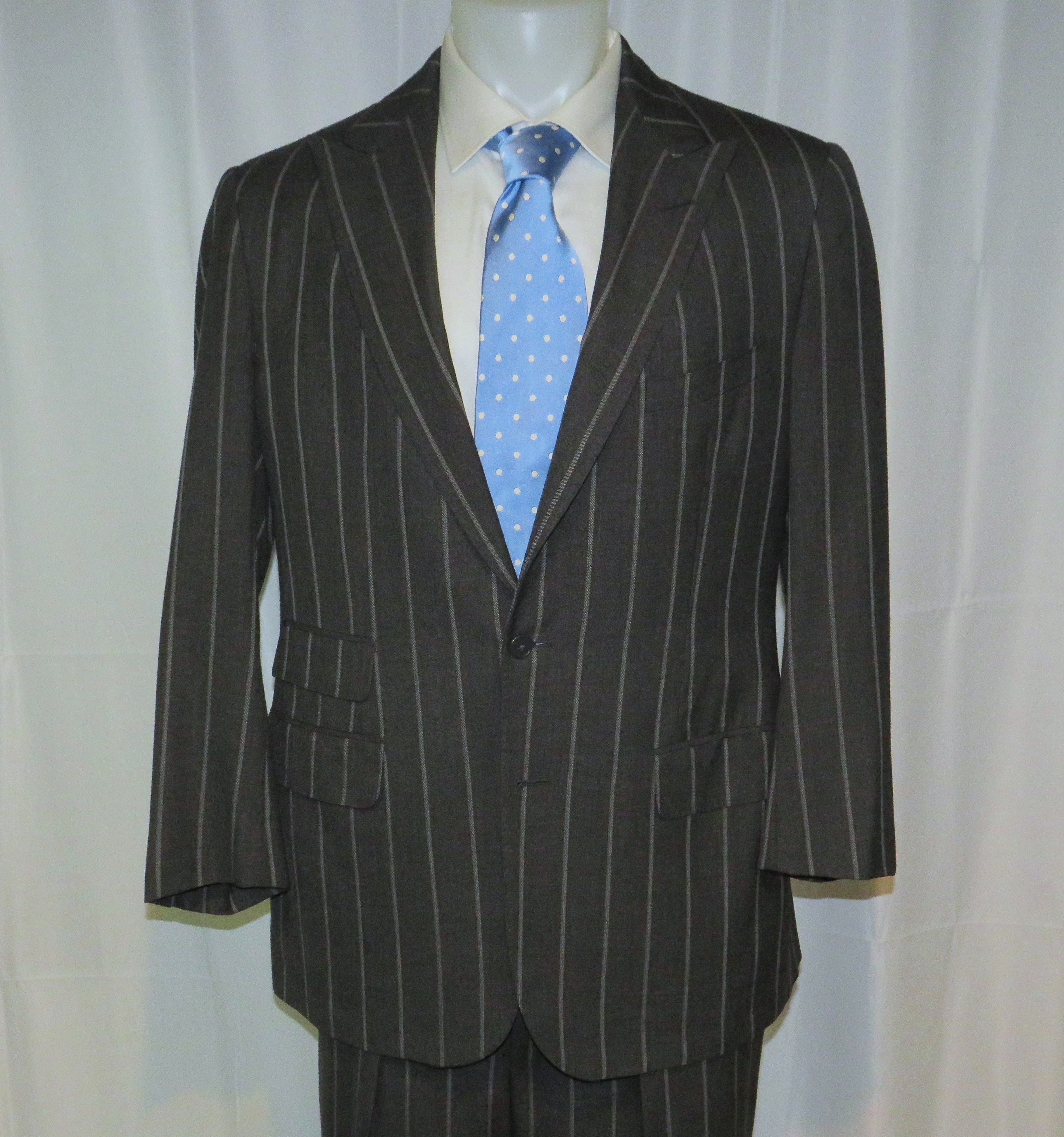 Alan Flusser × Martin Greenfield Bespoke Charcoal Gray Broadstripe Two Button Suit 40L Size 40L - 3 Thumbnail