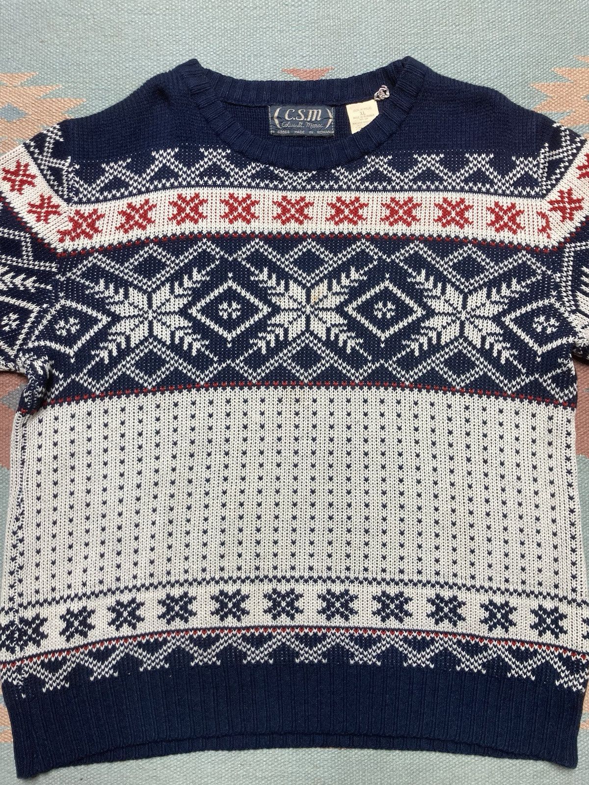 Vintage acrylic knit sweater snowflake Birds Eye fair isle Nordic XL Size US XL / EU 56 / 4 - 3 Thumbnail