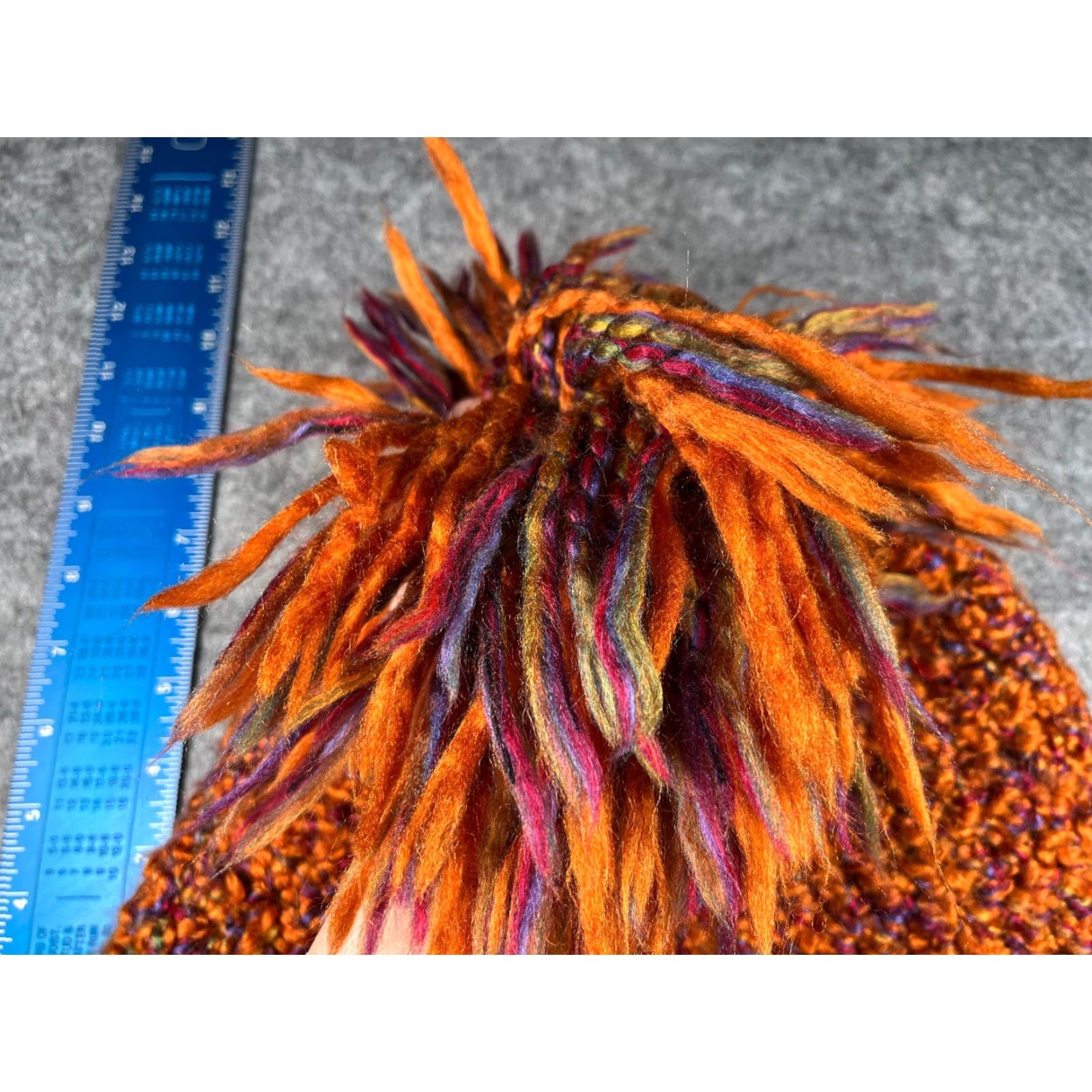 Vintage Handmade Beanie Hat Adult One Size Orange Crochet Knit Acrylic Fuzzy Ski Pom Beanie - Womens Everyday Knit Size ONE SIZE - 3 Thumbnail