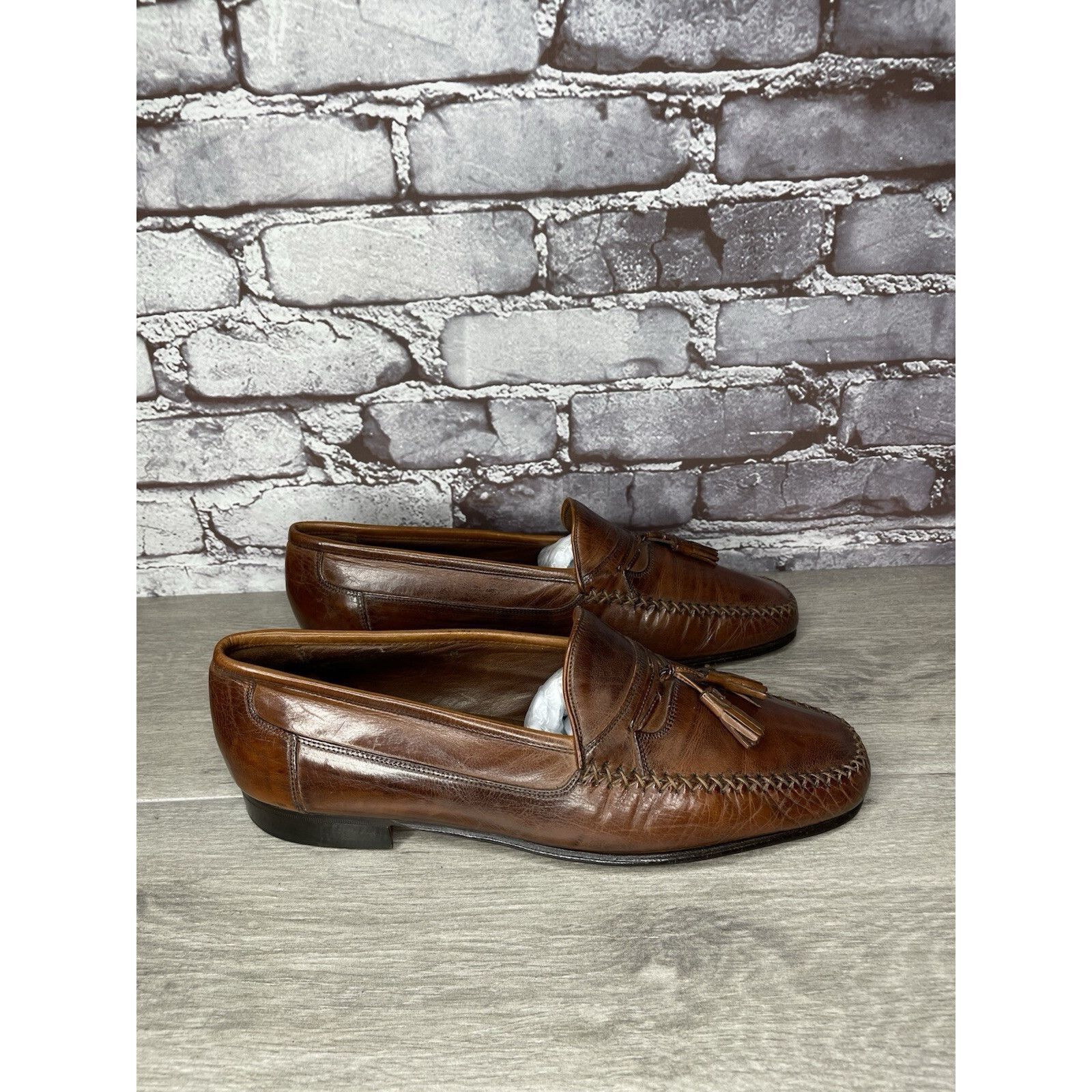 Johnston & Murphy Johnston & Murphy Brown Leather Handsewn Moc Tassel Loafers Size US 11 / EU 44 - 13 Thumbnail