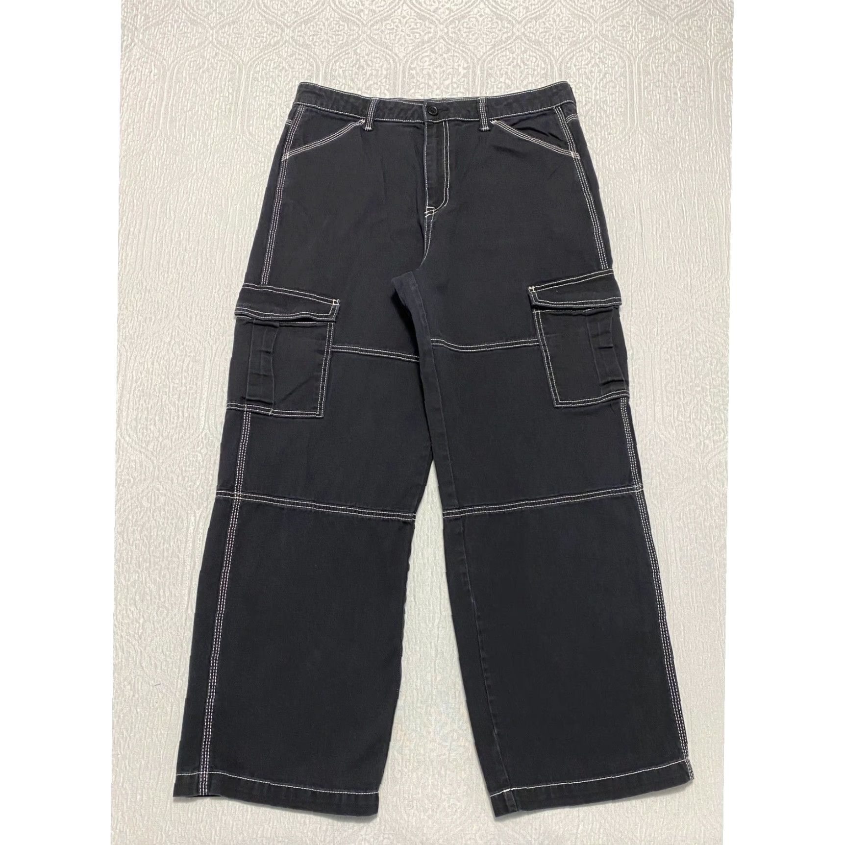 H&M H&M Divided Women's Black Wide Leg Cargo Jeans Contrast Stitch Size 34 Size 24" / US 00 / IT 34 - 2 Thumbnail
