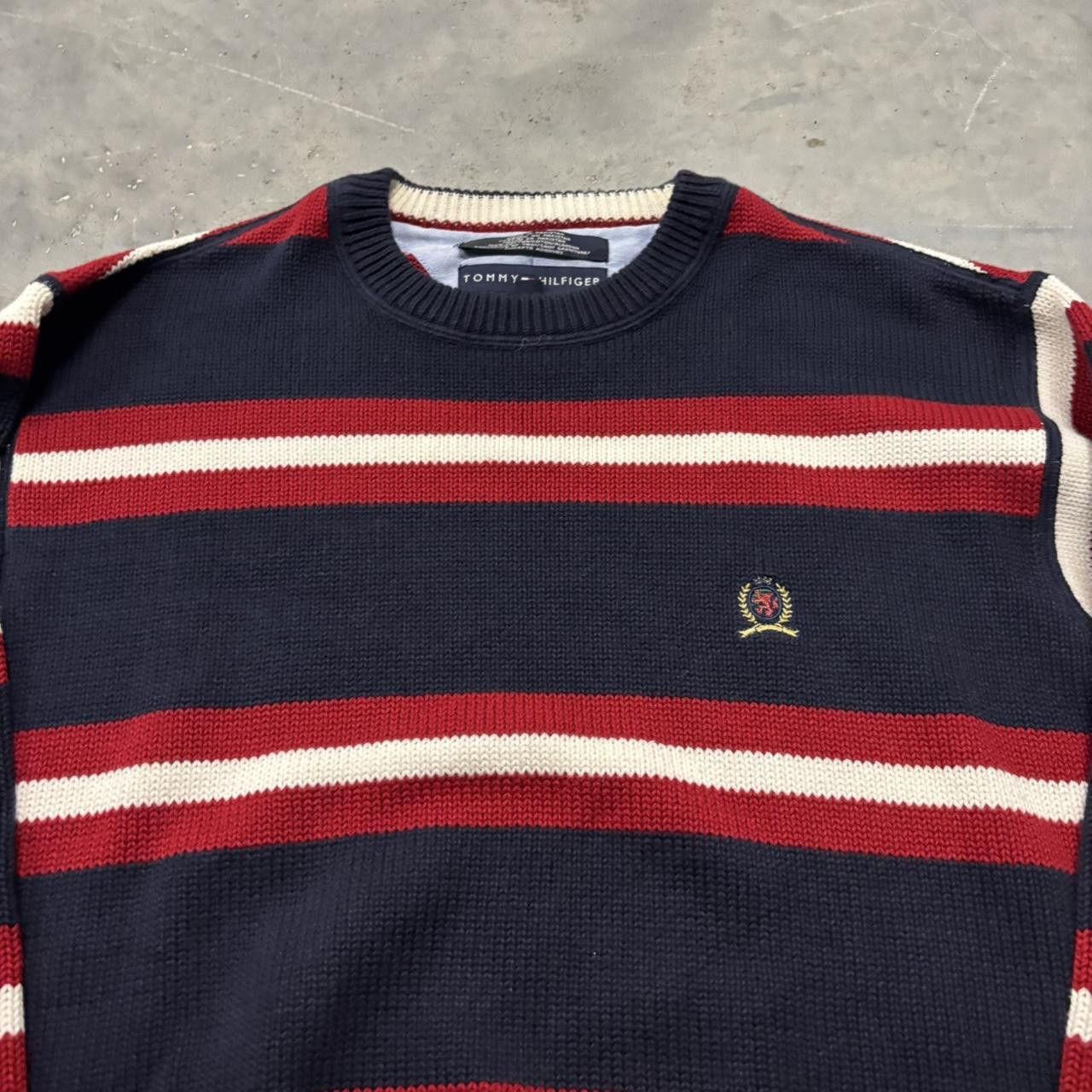 Japanese Brand × Vintage Crazy Vintage Y2K/2000s Navy Blue Red Striped Streetwear Essential Sweater! Size US M / EU 48-50 / 2 - 2 Thumbnail
