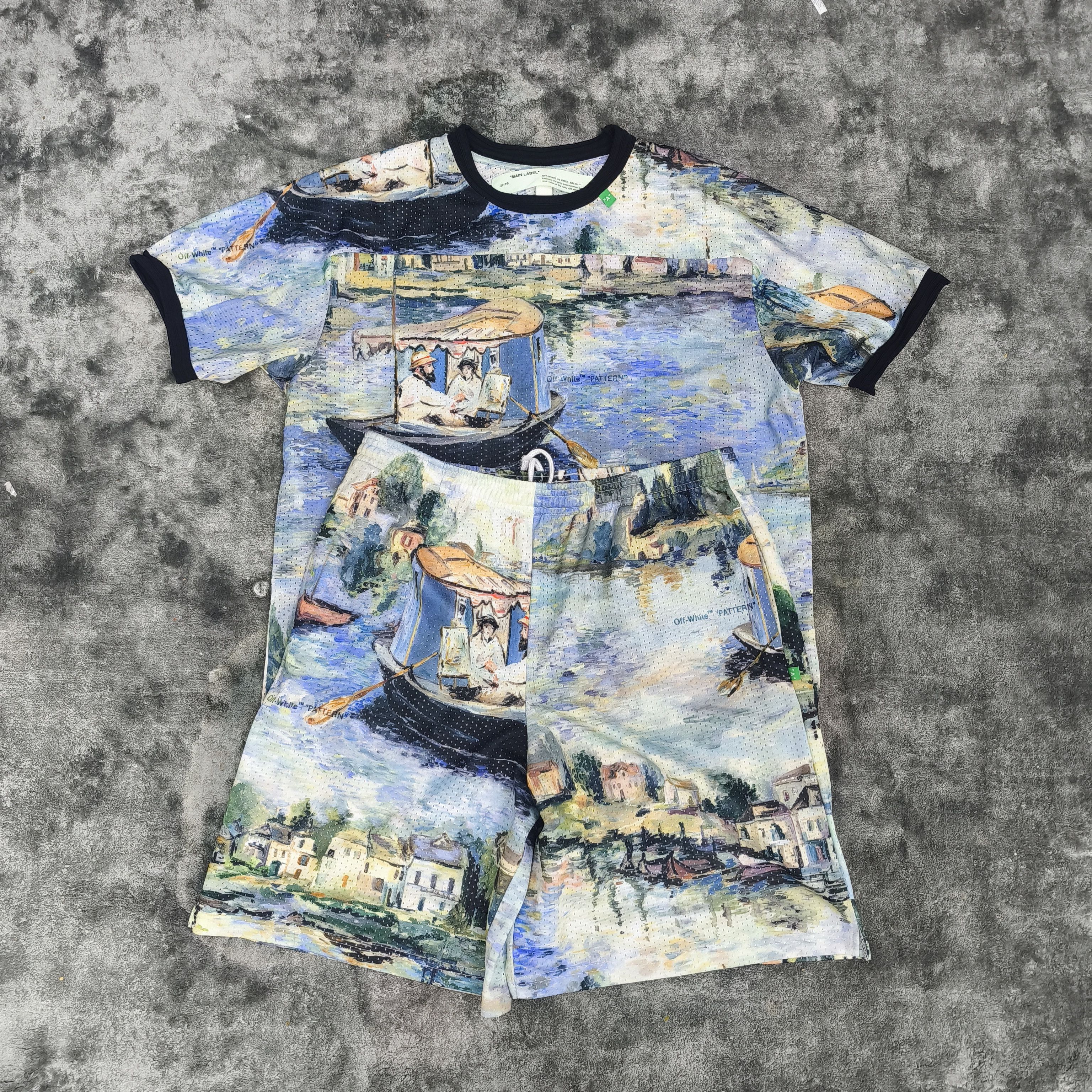 Off-White 2019 Virgil Abloh Mesh Impressionism Lake Logo T-Shirt Size US L / EU 52-54 / 3 - 1 Thumbnail