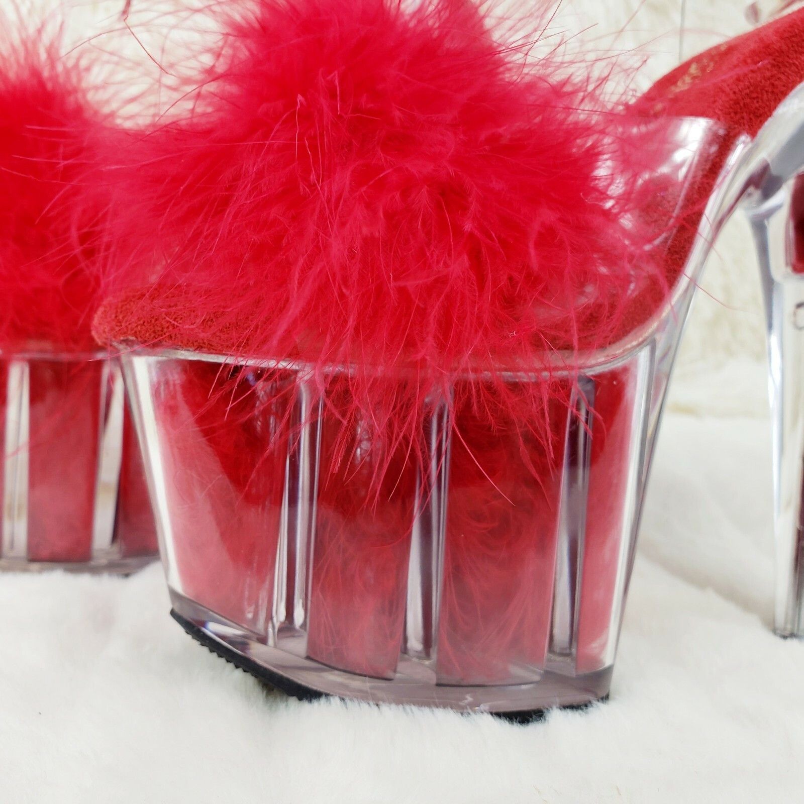 Other Adore 724F Red Marabou Platform Shoes Sandals 7" High Heel S Size US 9 / IT 39 - 9 Thumbnail