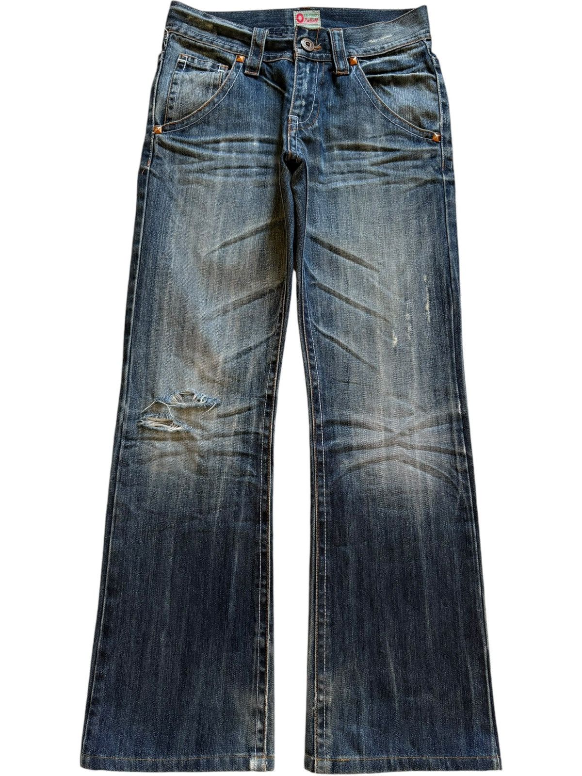 Japanese Brand Vintage Japanese Brand Blue Wash Distressed Bootcut Jeans Size 29" - 1 Thumbnail
