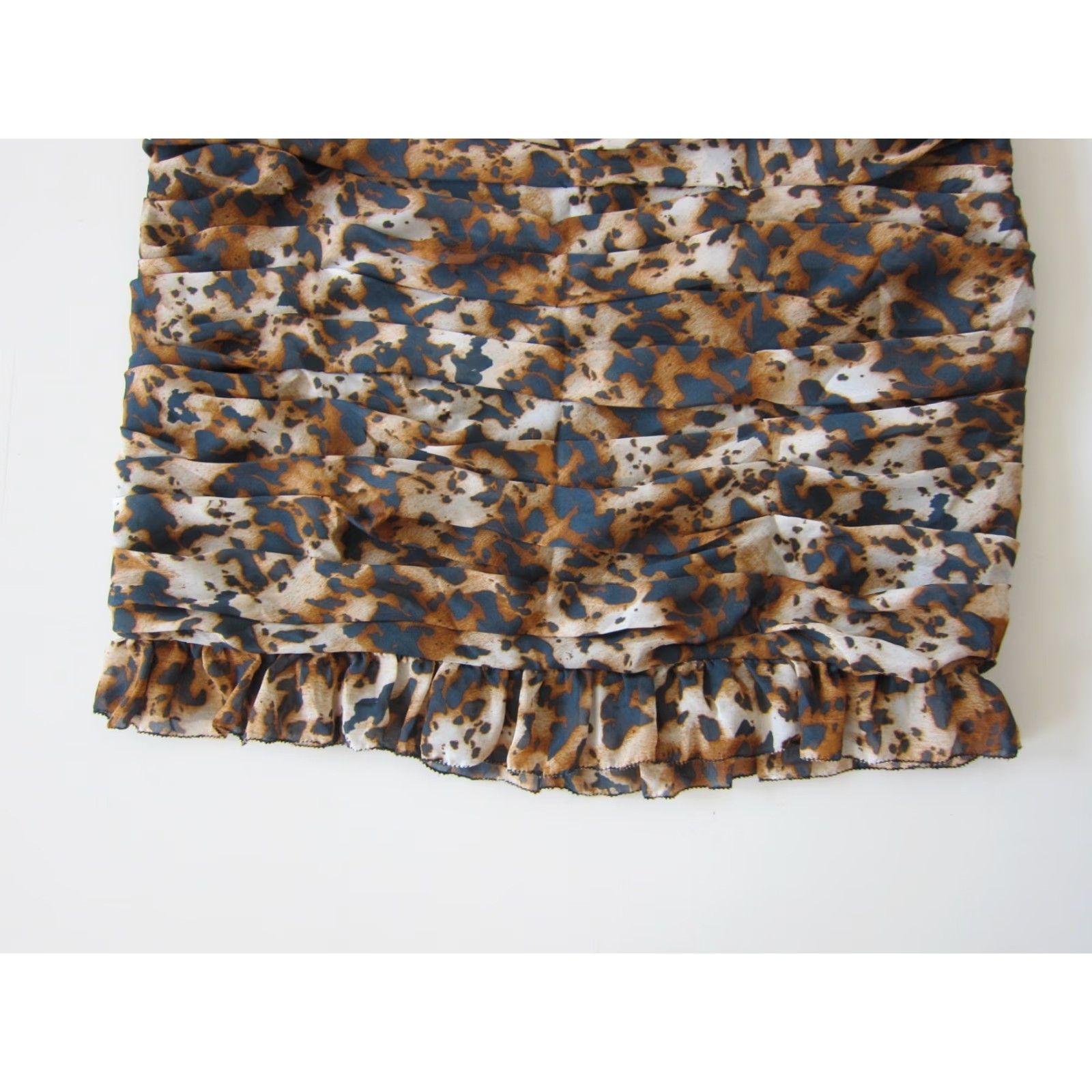 Vintage VINTAGE New York & Company Collection Brown Black Leopard Ruffle Ruched Mini Skirt 8 Size 30" / US 8 / IT 44 - 5 Thumbnail