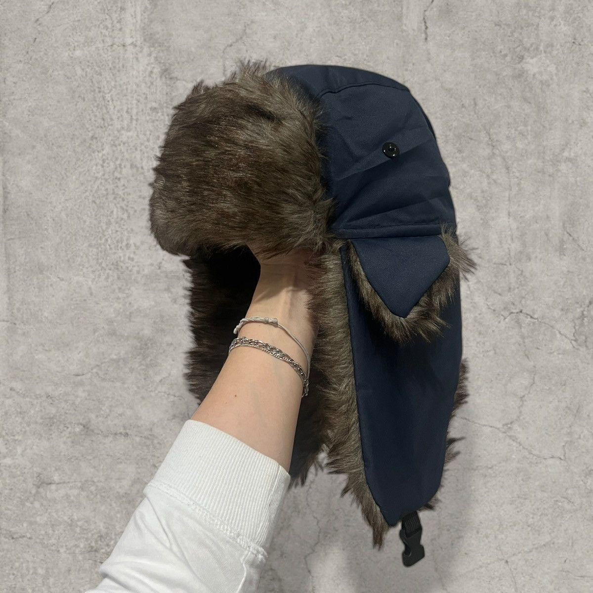 Japanese Brand Russian Ushanka fluffy winter hat in navy blue. One size Size ONE SIZE - 2 Thumbnail