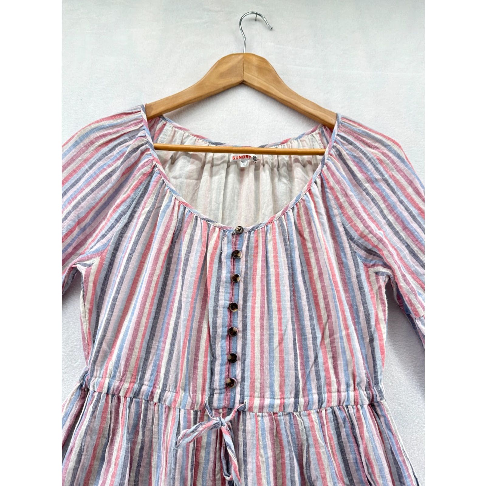 Sundry Sundry Striped Dress Long Sleeve Fit & Flare Cotton Womens Size 1 Knee Length Multicolor Casual Womens Size XS / US 0-2 / IT 36-38 - 4 Thumbnail