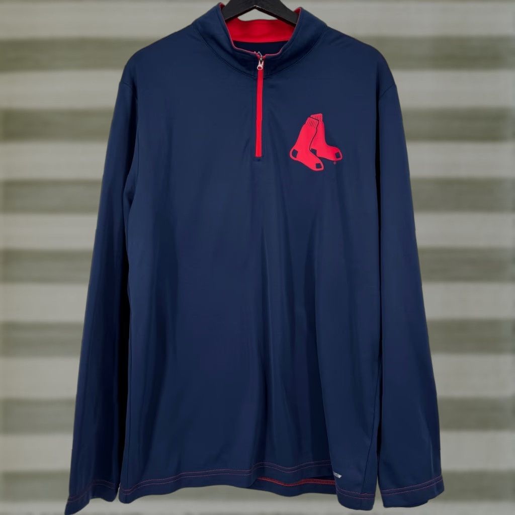 Vintage Majestic Baseball Pullover Shirt 1/4 Zip Raglan Sleeve Boston Red Sox Mens L Navy Blue Therma Base Logo Zipper Moisture Wicking Mock Neck Quick Ship Size US L / EU 52-54 / 3 - 1 Thumbnail