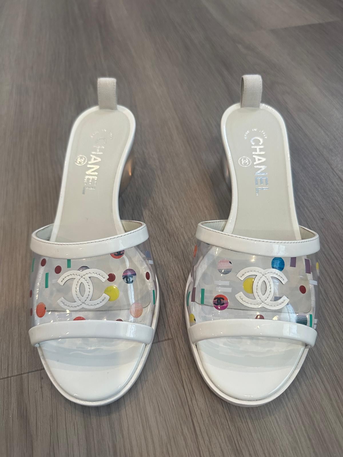 Chanel CCKris Patent Transparent PVC C Logo Mule Slide Sandal Heel Size US 7 / IT 37 - 6 Thumbnail