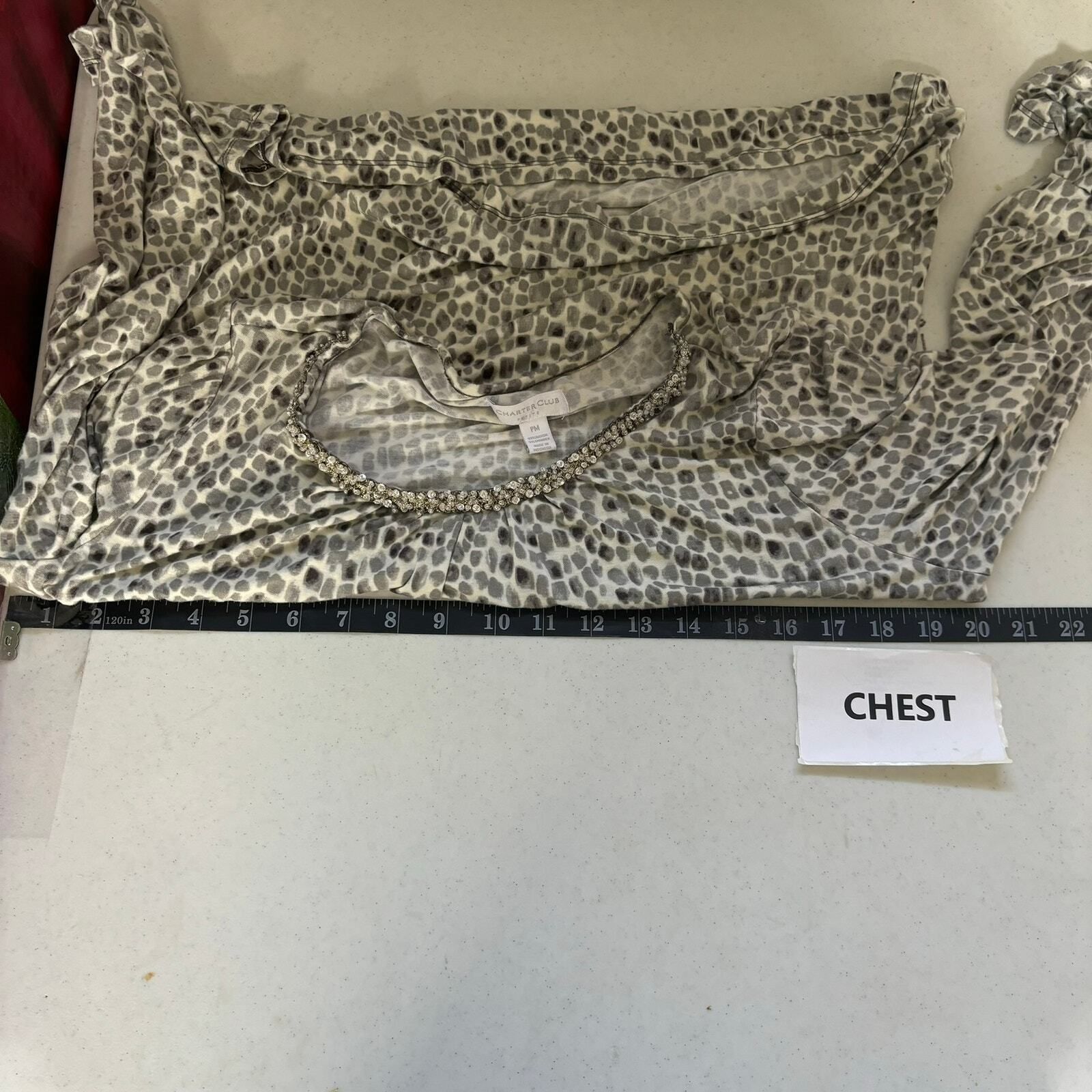 Other Charter Club Women's Blouse Petite Medium White Gray Abstrac Size M / US 6-8 / IT 42-44 - 7 Thumbnail
