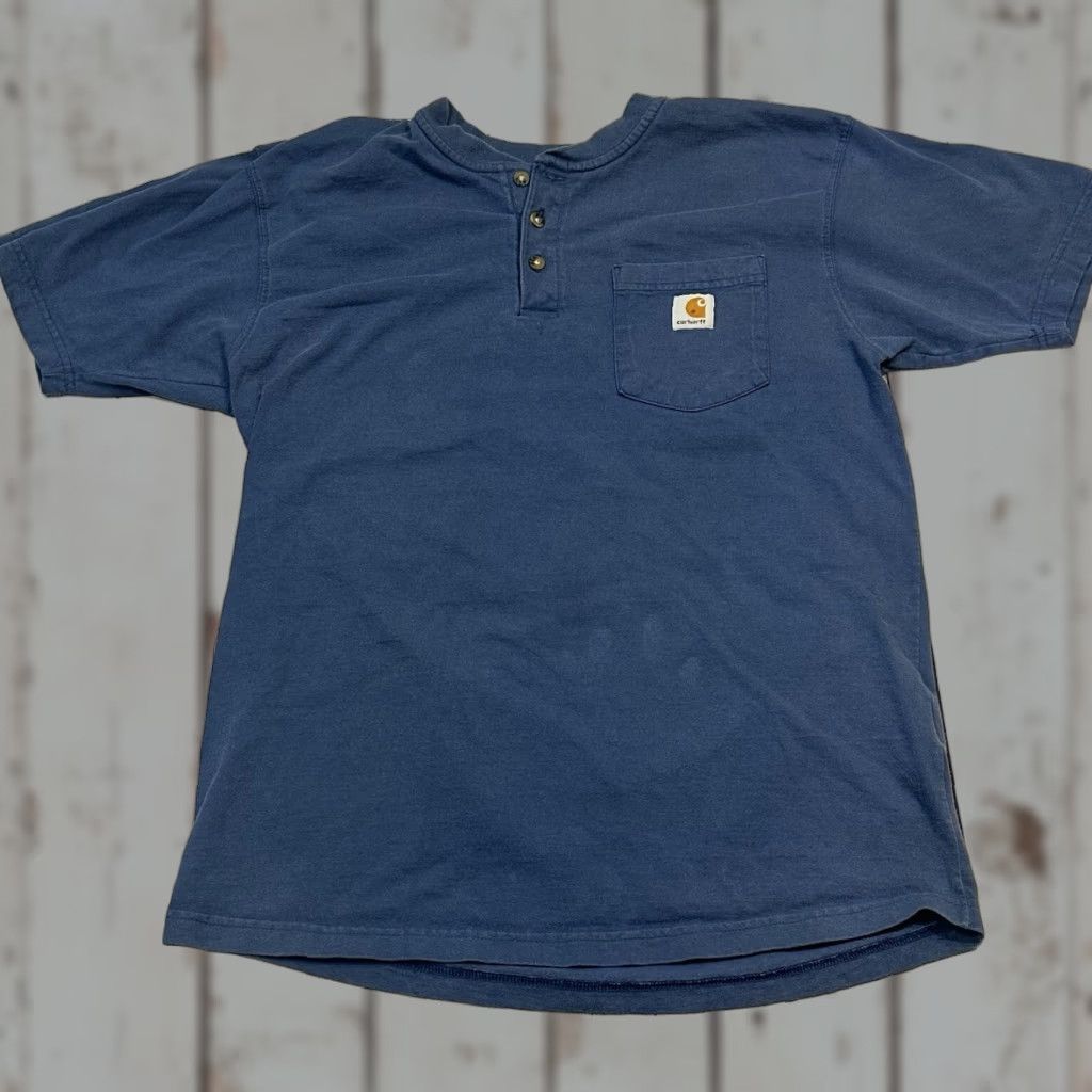 Carhartt Carhartt Shirt Men M Short Sleeve Henley 2011 Dark Blue I2021 Size US 31 - 1 Thumbnail