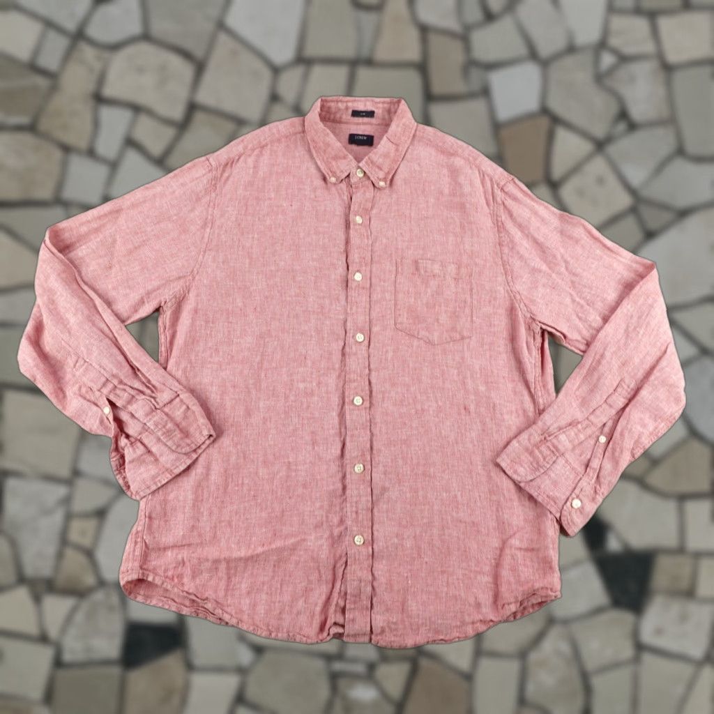 J.Crew VINTAGE J.CREW Shirt Mens Large Pink Heather Slim Linen Button-Up Long Sleeve Casual Size US L / EU 52-54 / 3 - 1 Thumbnail