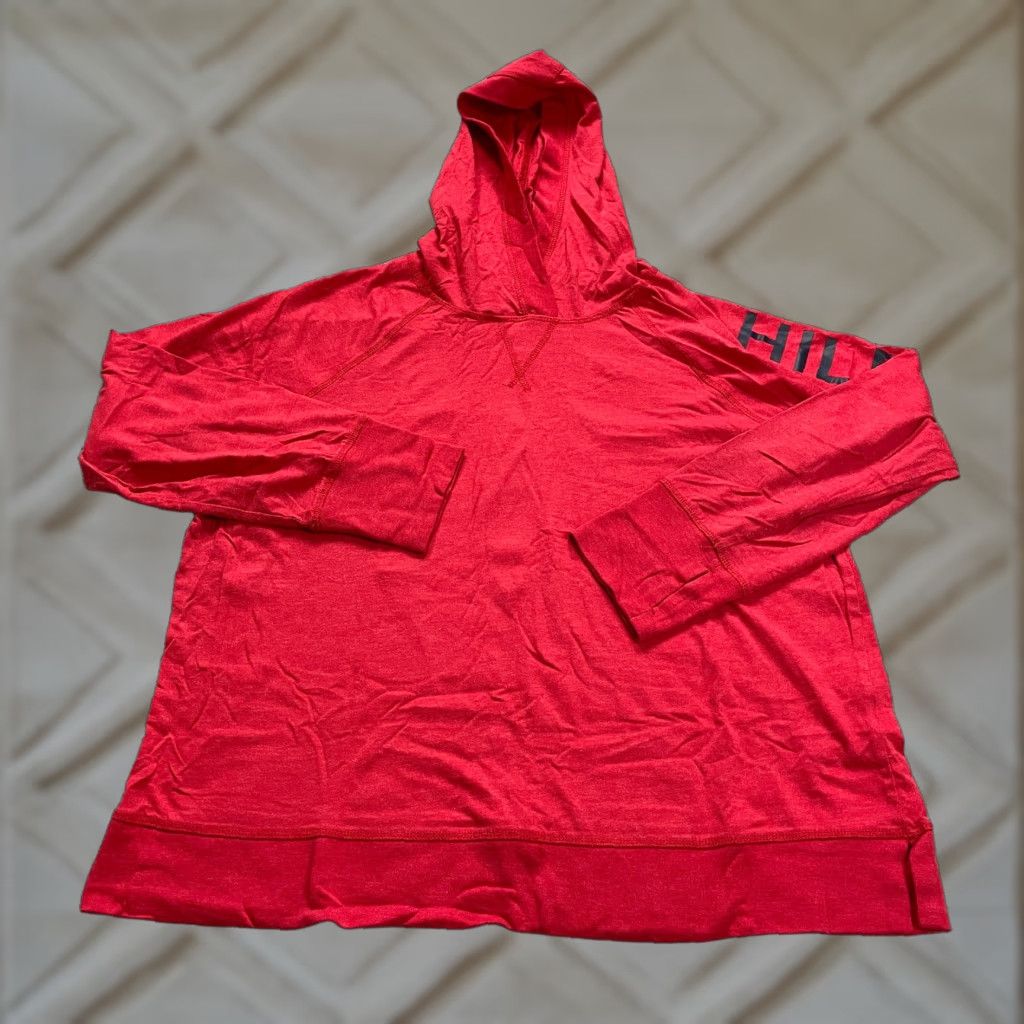 Tommy Hilfiger Womens Tommy Hilfiger Hoodie Sweatshirt 1X Red Pullover Hooded Lightweight Logo Knit Classic Jersey Size XL / US 12-14 / IT 48-50 - 1 Thumbnail