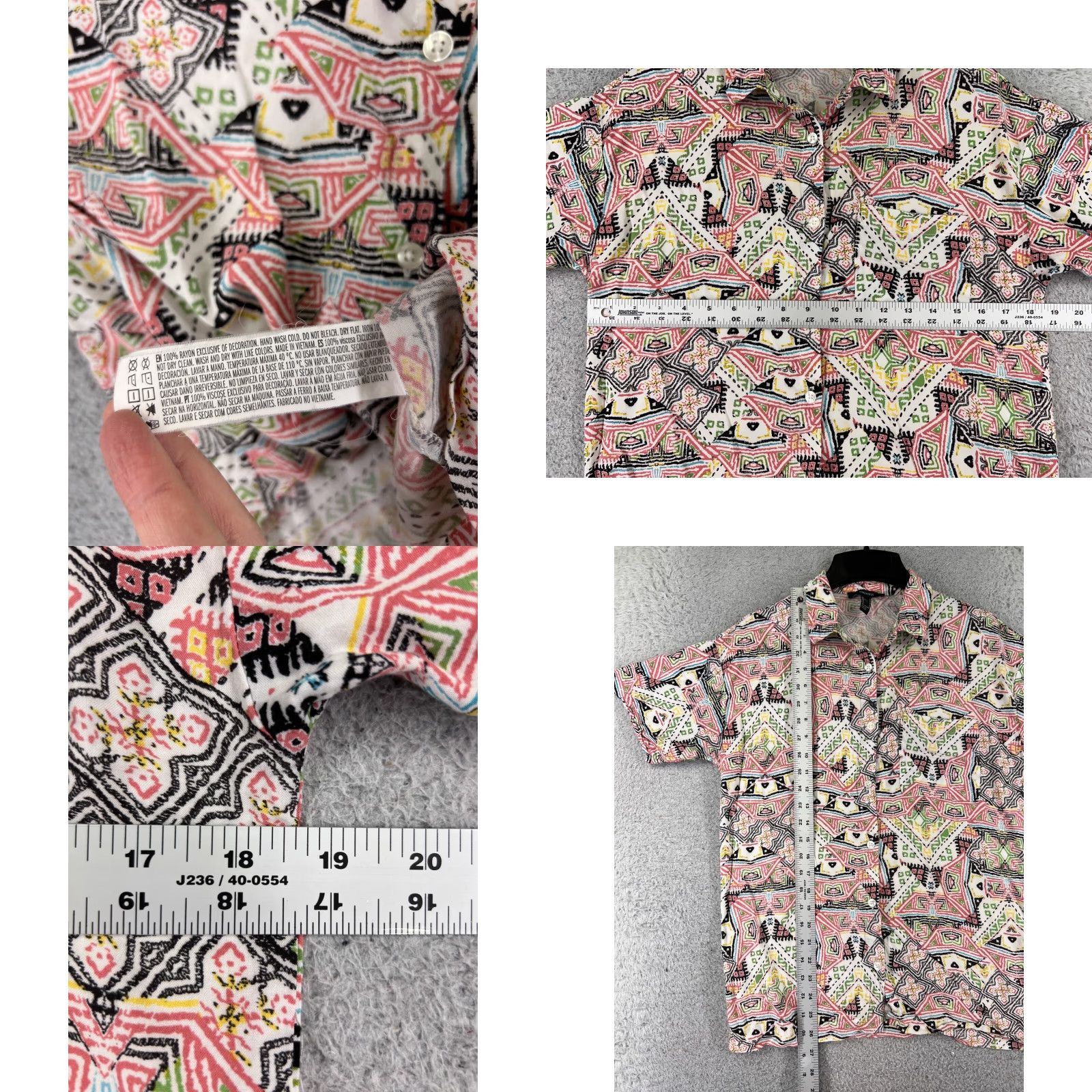 Forever 21 FOREVER 21 Shirt Men Adult Medium White Red Southwest Aztec Print Button Up Viscose Floral 90s Mens Size US M / EU 48-50 / 2 - 8 Thumbnail