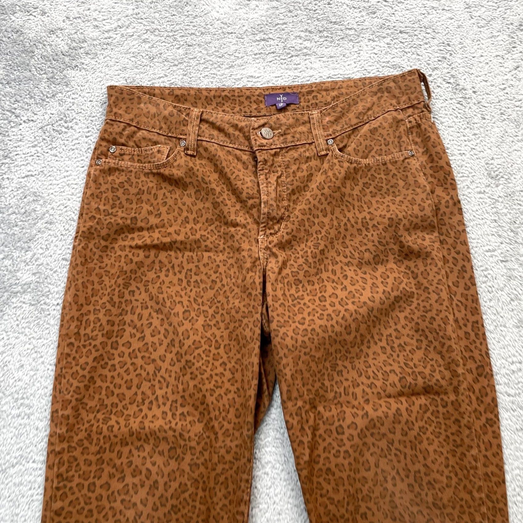 NYDJ NYDJ Womens 6P Brown Ankle Straight Leg Leopard Print Denim Cotton Stretch Jeans Size 24" / US 00 / IT 34 - 7 Thumbnail