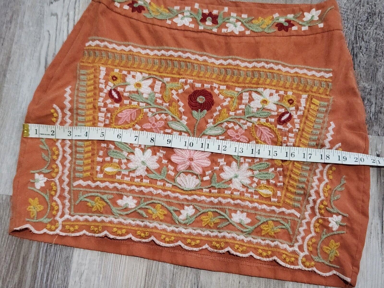 Shein Shein Mini Skirt Large Orange Embroidered Boho Hippie Floral Size 36" / US 14 / IT 50 - 5 Thumbnail