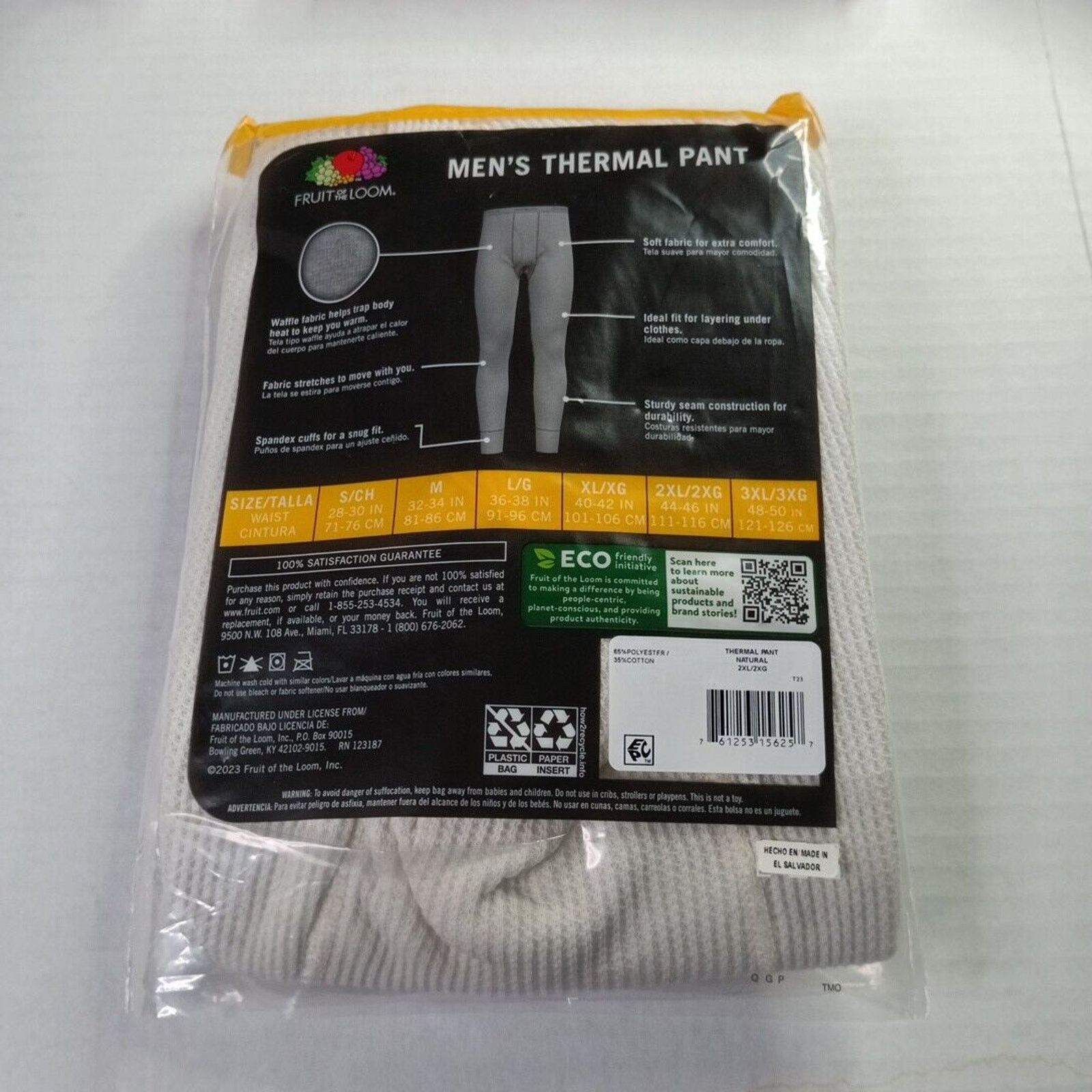 Fruit Of The Loom Fruit of the Loom Thermal Underwear Pants Mens 2XL Nat White Size 44 - 2 Thumbnail