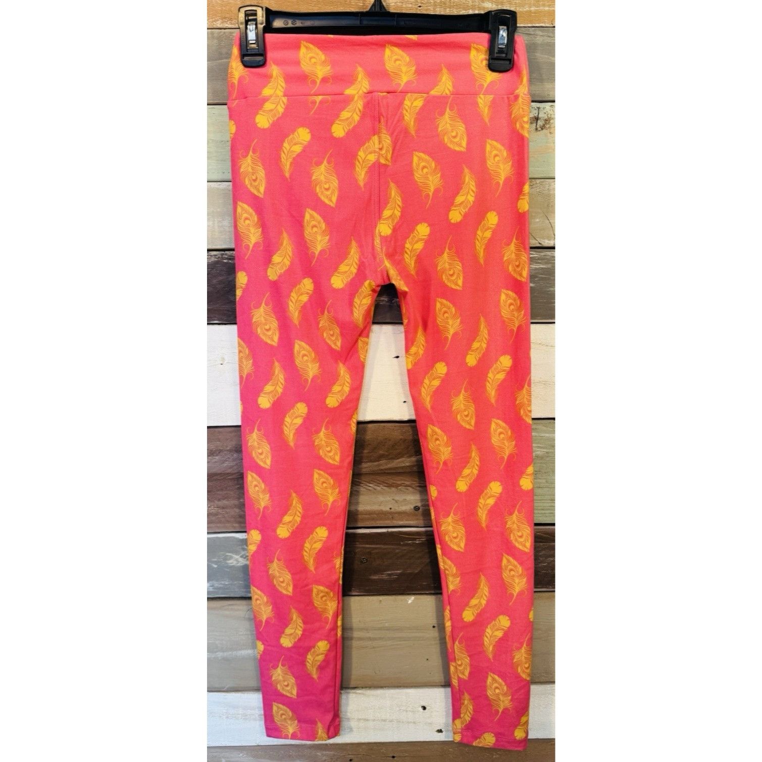 Other LuLaRoe Leggings OS One Size Pink Peacock Feathers Gently Us Size 29" - 6 Thumbnail