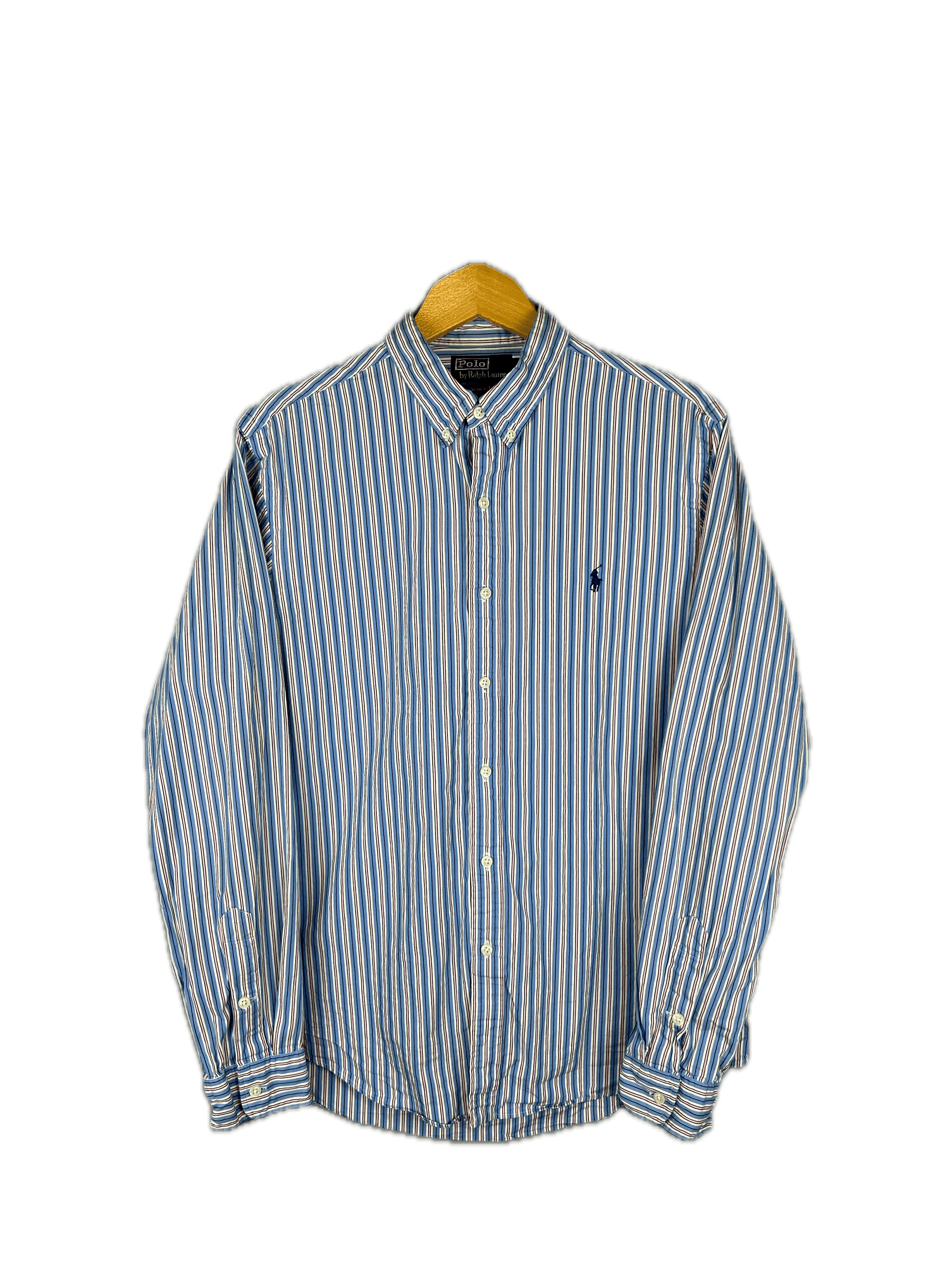 Polo Ralph Lauren × Ralph Lauren × Vintage Ralph Lauren Shirt Vintage Blue Striped Long Sleeve Button Size US L / EU 52-54 / 3 - 1 Thumbnail
