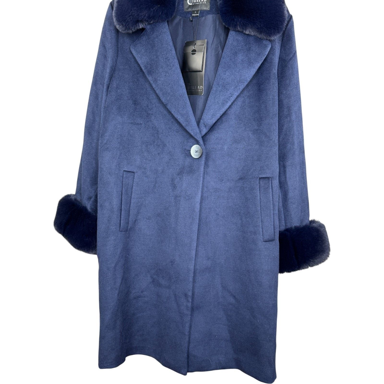 Other Thread Collective Faux Fur Trimmed Coat Navy Large Size L / US 10 / IT 46 - 13 Thumbnail